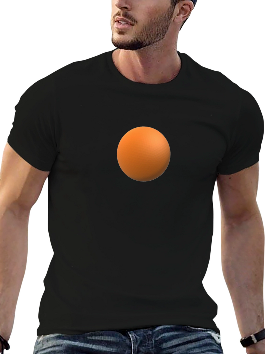 Mens Black T-Shirt with Orange Sphere Design