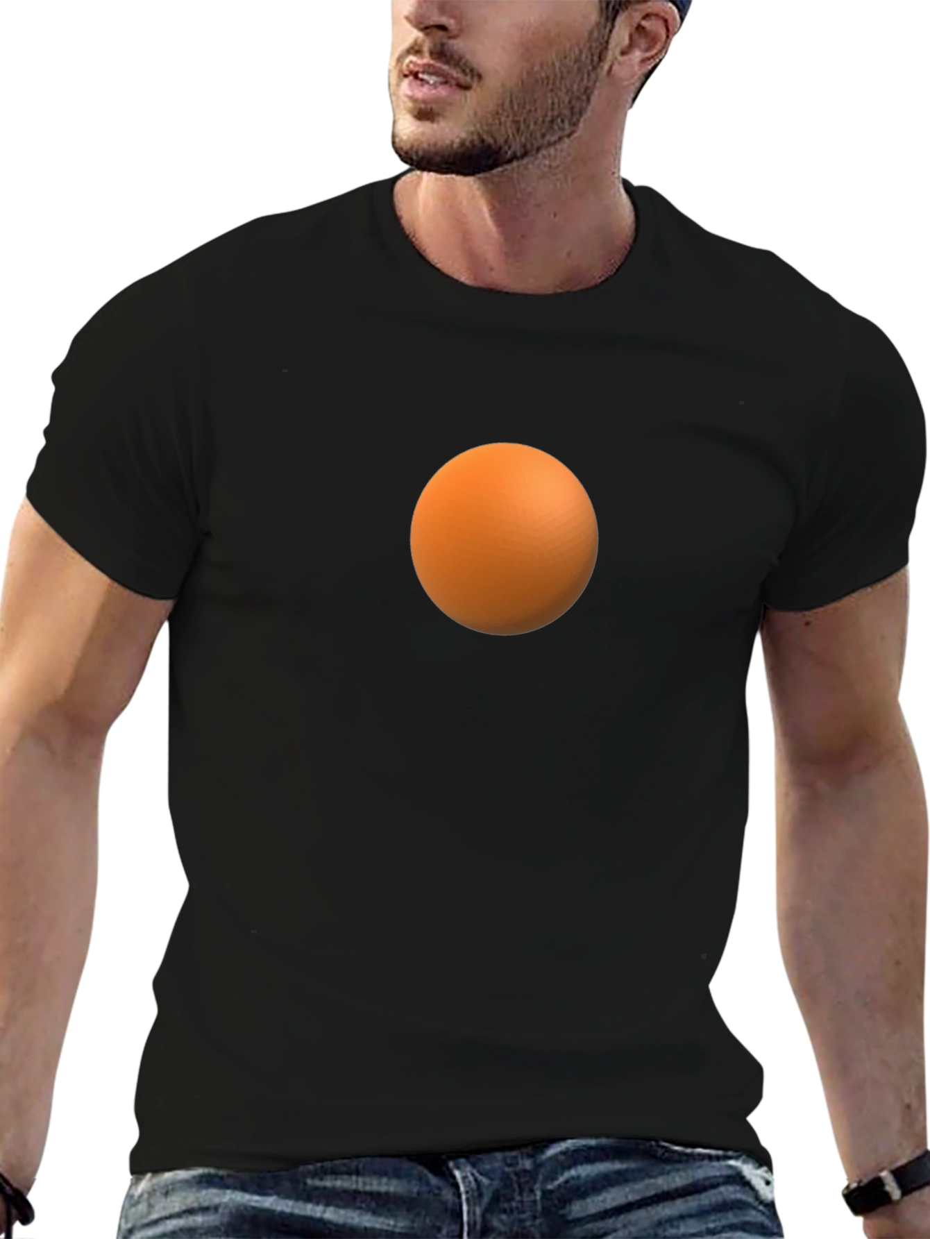 Mens Black T-Shirt with Orange Sphere Design