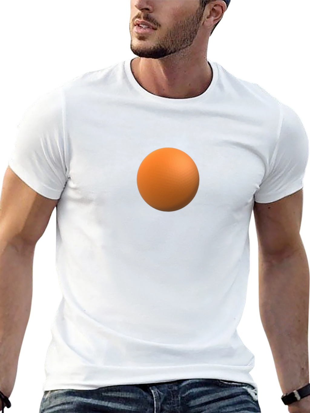 Mens Black T-Shirt with Orange Sphere Design