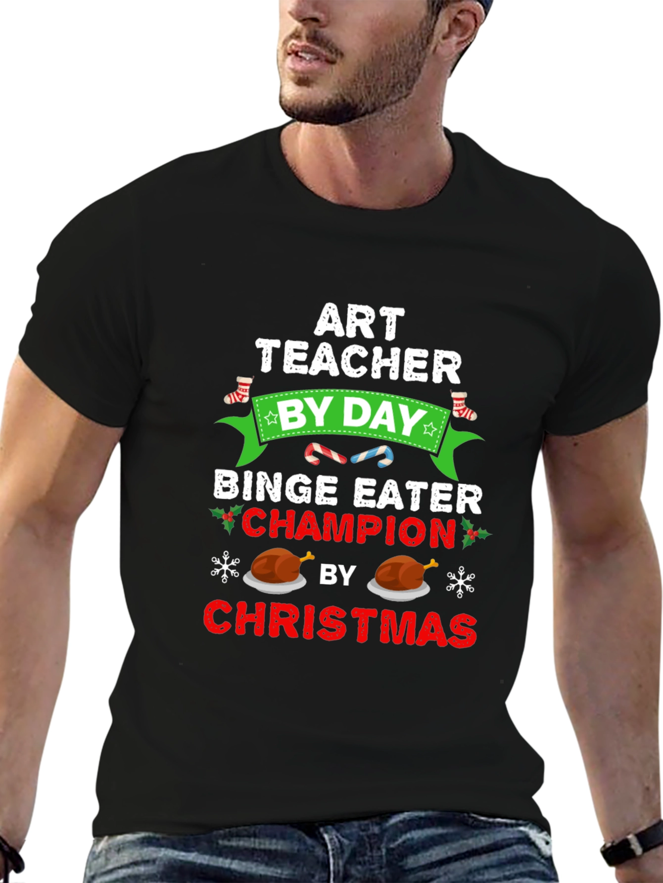 Art Teacher By Day Binge Eater Champion by Christmas T-Shirt