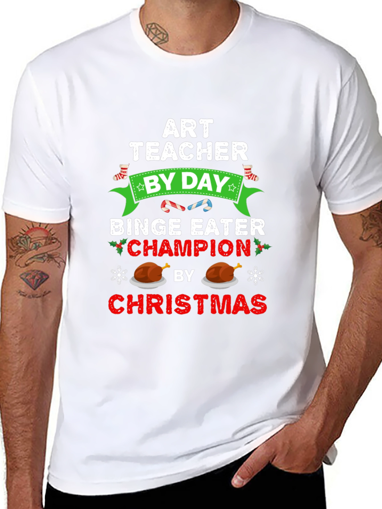 Art Teacher By Day Binge Eater Champion by Christmas T-Shirt