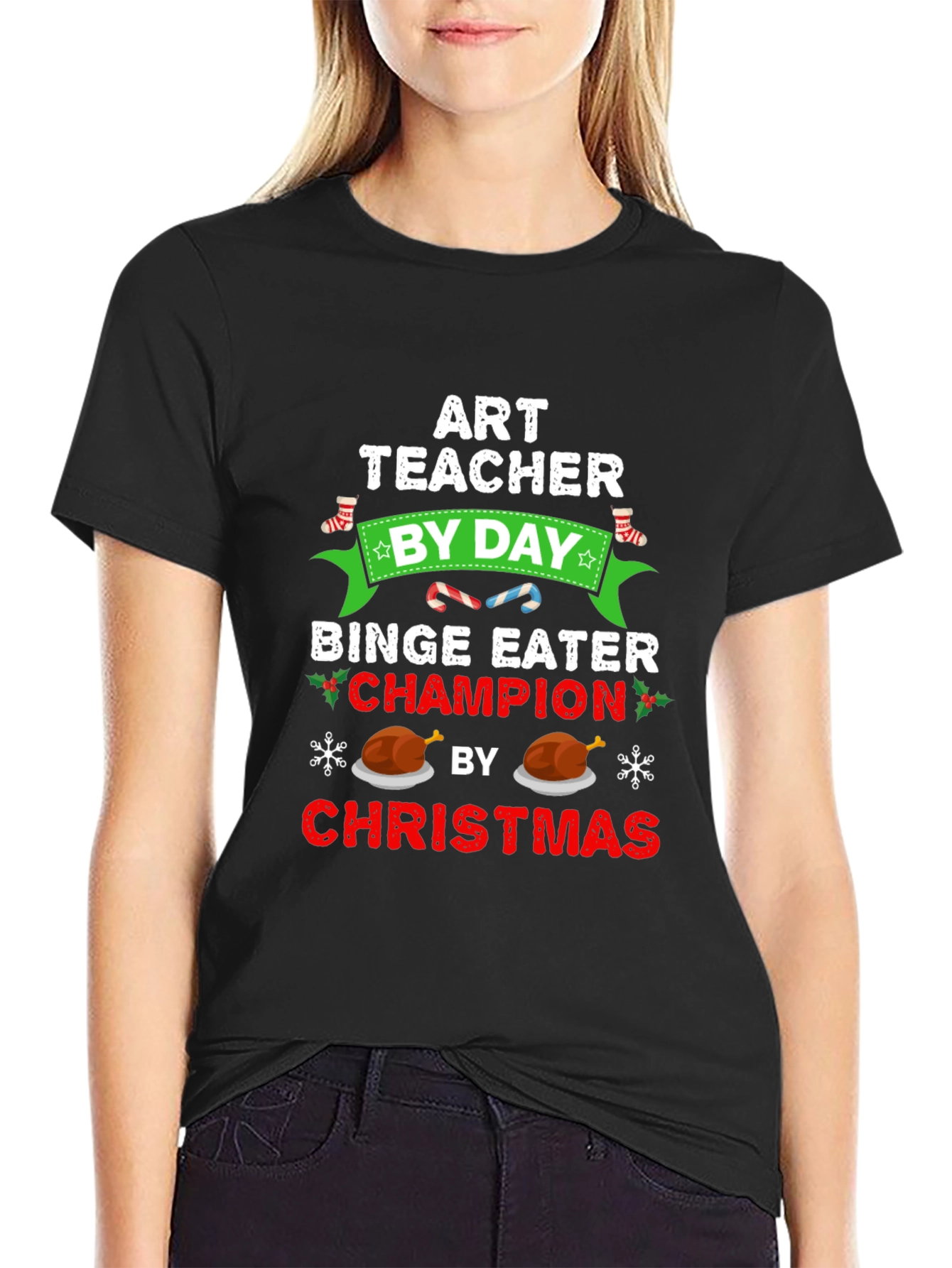 Art Teacher By Day Binge Eater Champion by Christmas T-Shirt