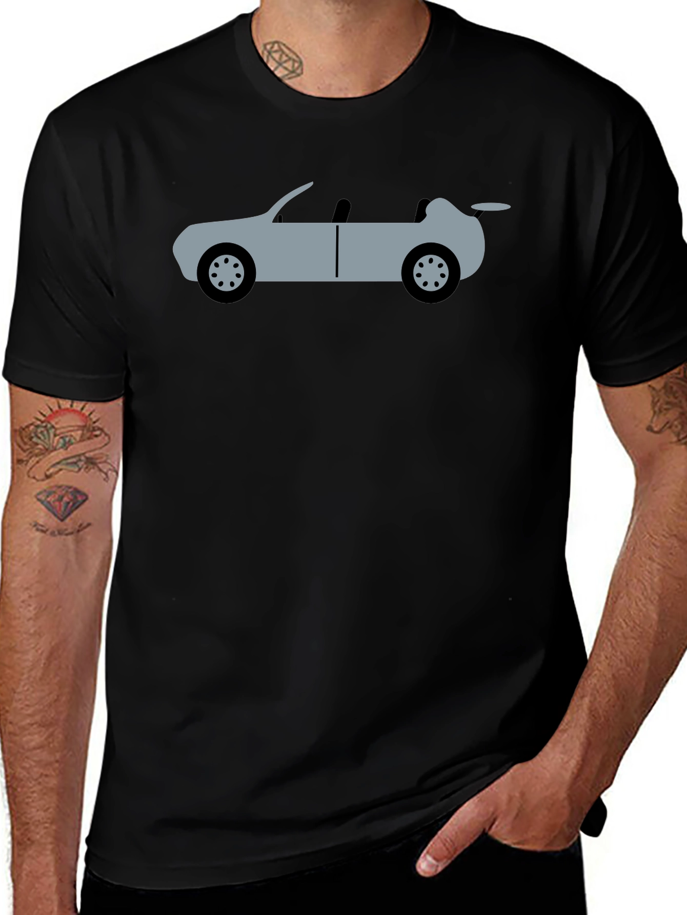 Convertible Car Graphic Tee - Black Cotton T-Shirt
