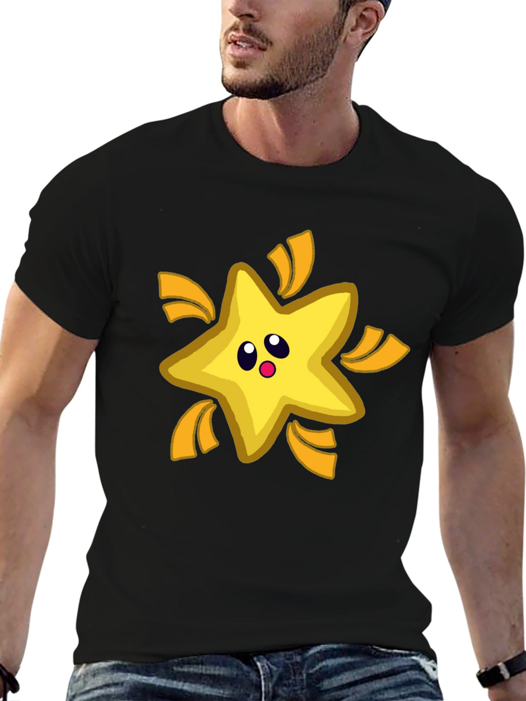 Cartoon Star T-Shirt - Black Cotton Tee