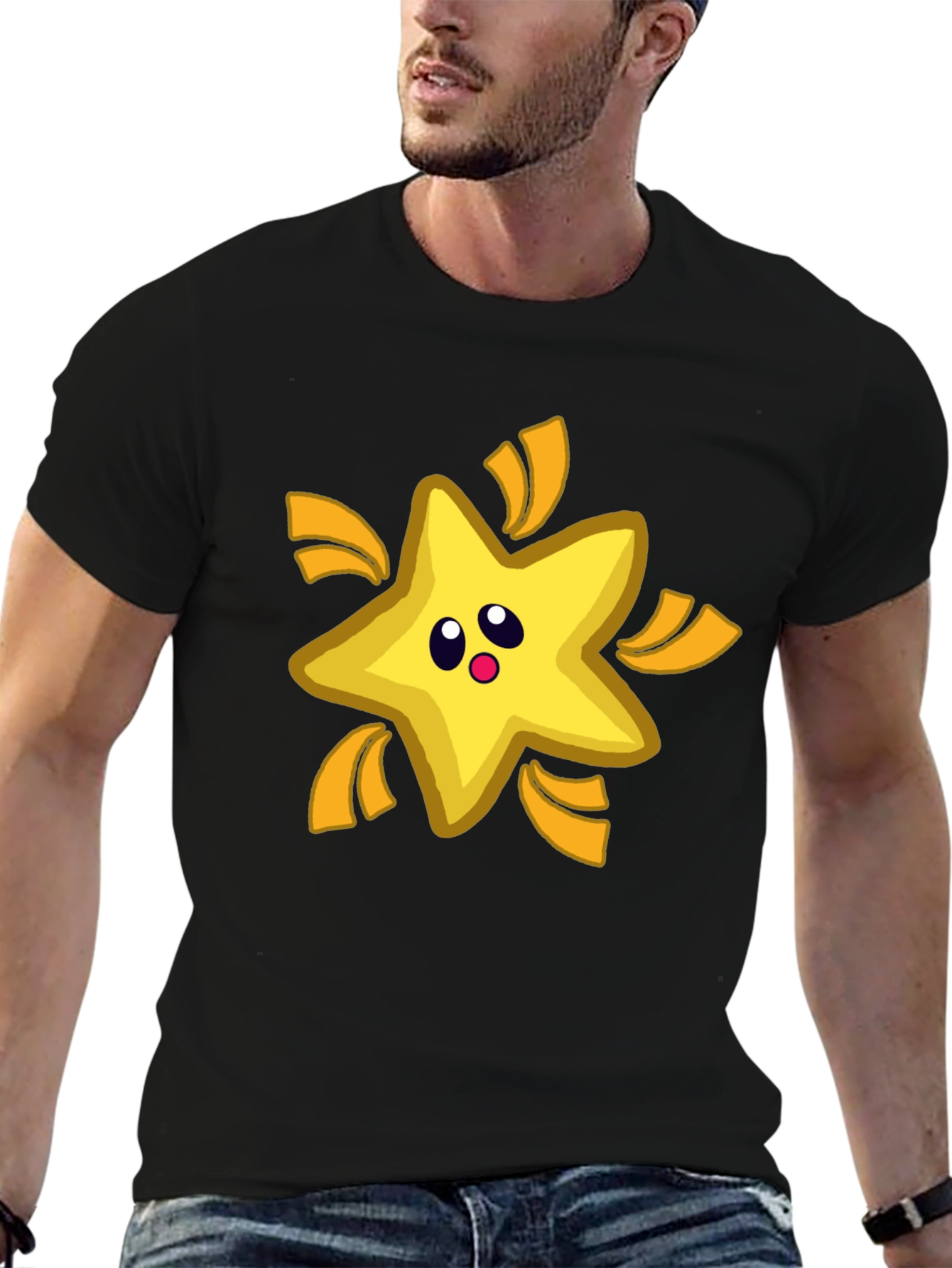 Cartoon Star T-Shirt - Black Cotton Tee