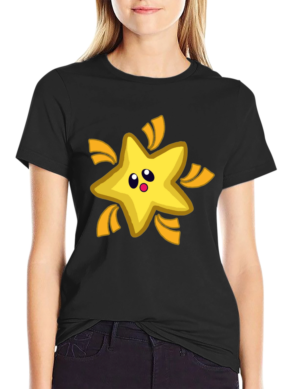 Cartoon Star T-Shirt - Black Cotton Tee