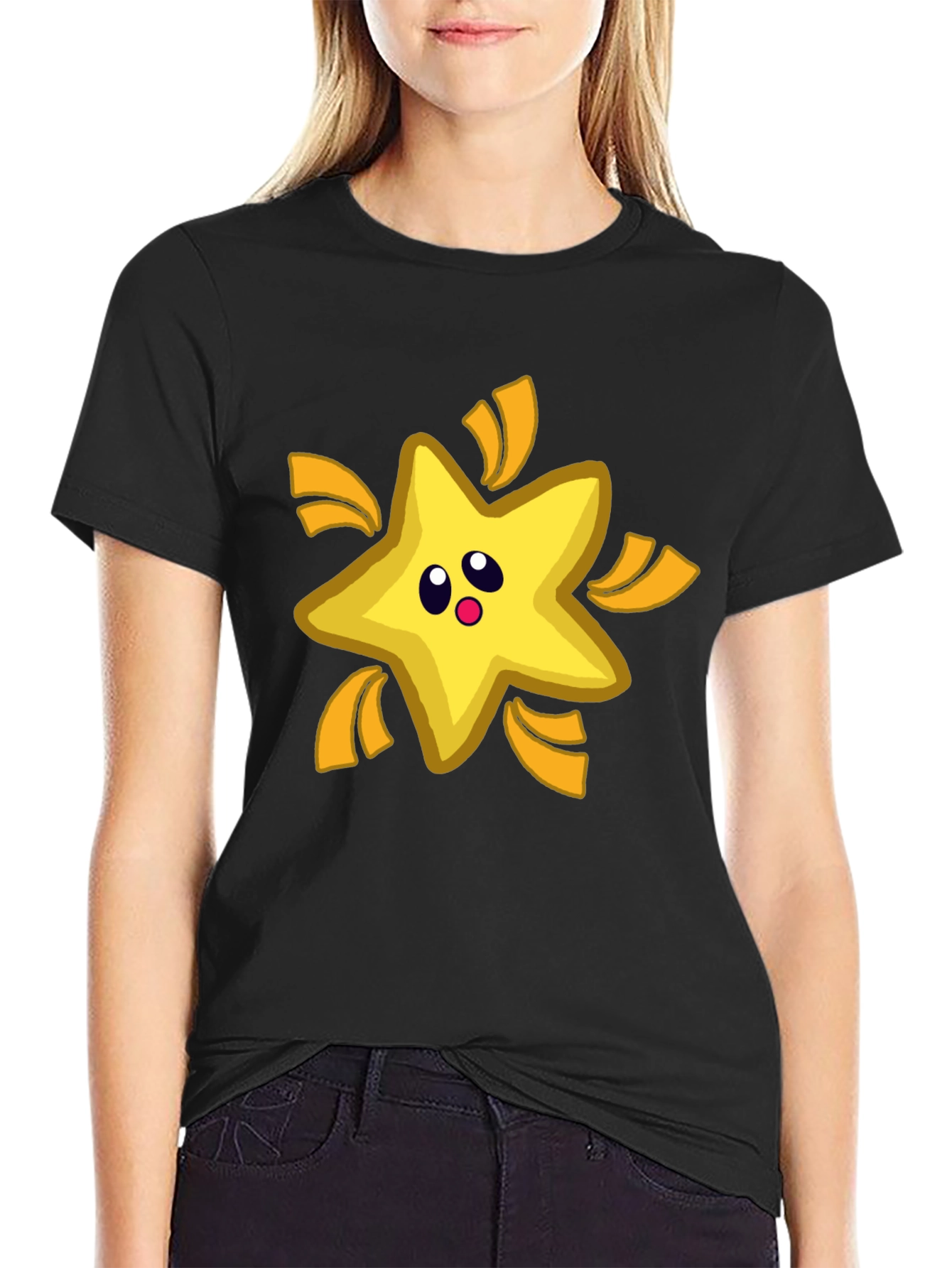 Cartoon Star T-Shirt - Black Cotton Tee