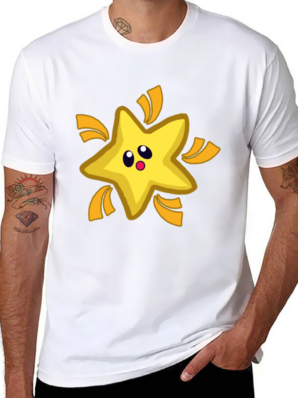 Cartoon Star T-Shirt - Black Cotton Tee