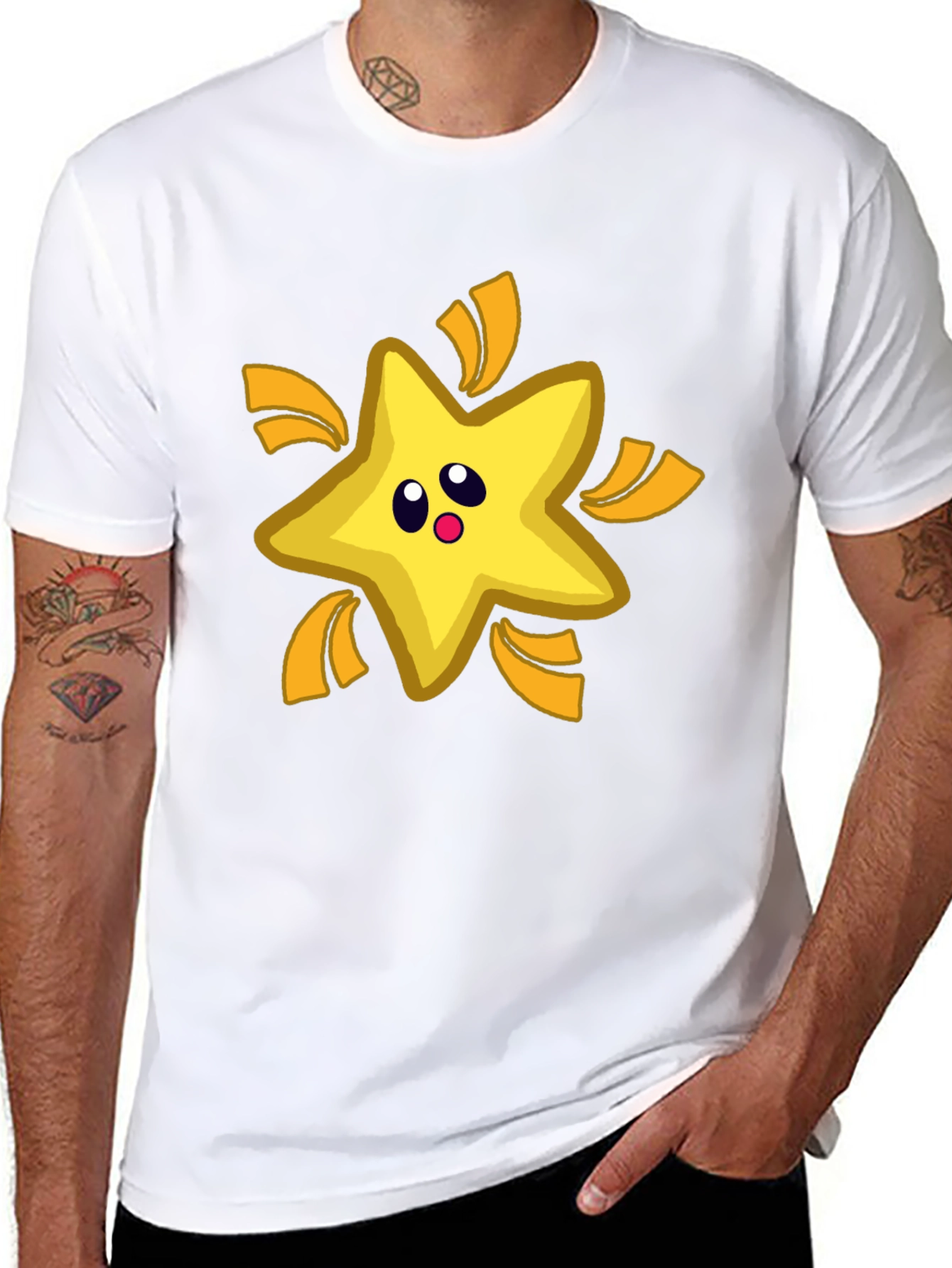 Cartoon Star T-Shirt - Black Cotton Tee
