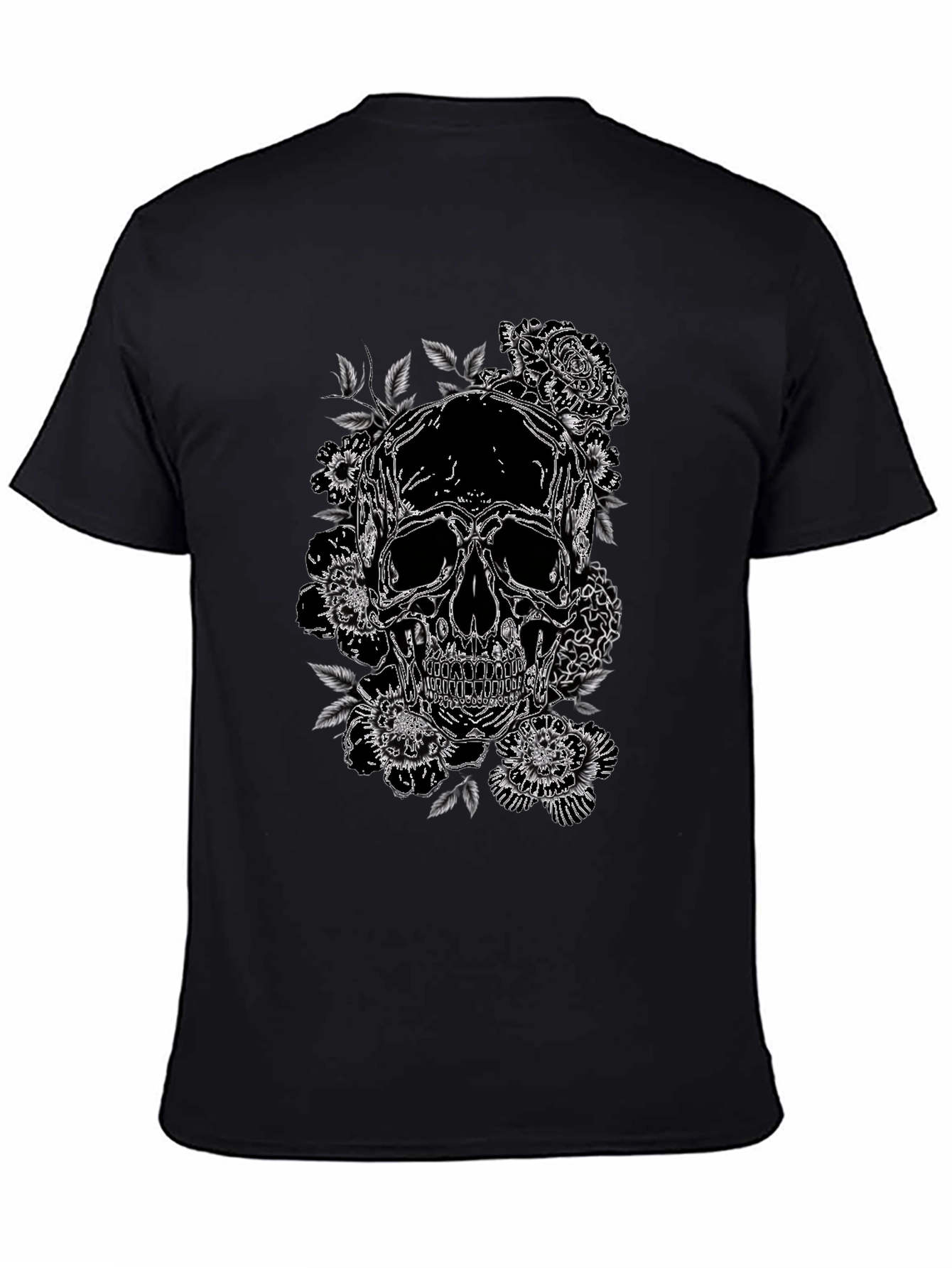 Skull & Roses Graphic Print Tee - Black