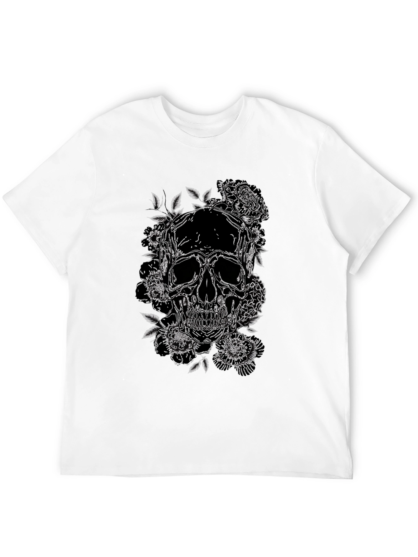 Skull & Roses Graphic Print Tee - Black