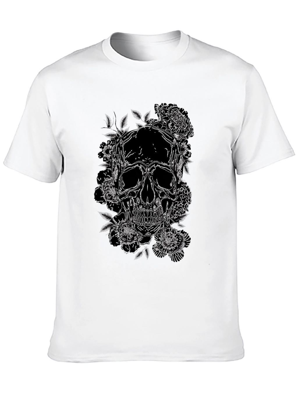 Skull & Roses Graphic Print Tee - Black
