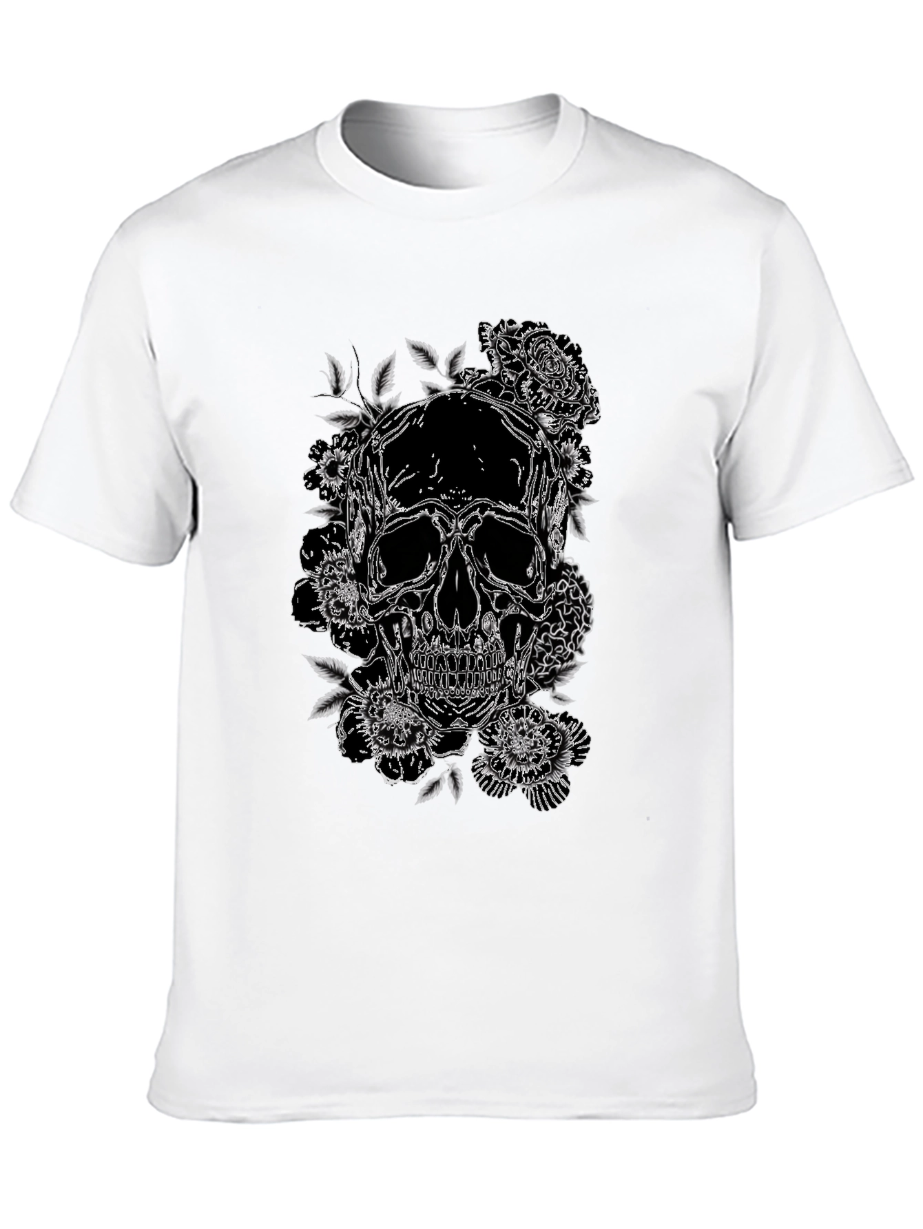 Skull & Roses Graphic Print Tee - Black