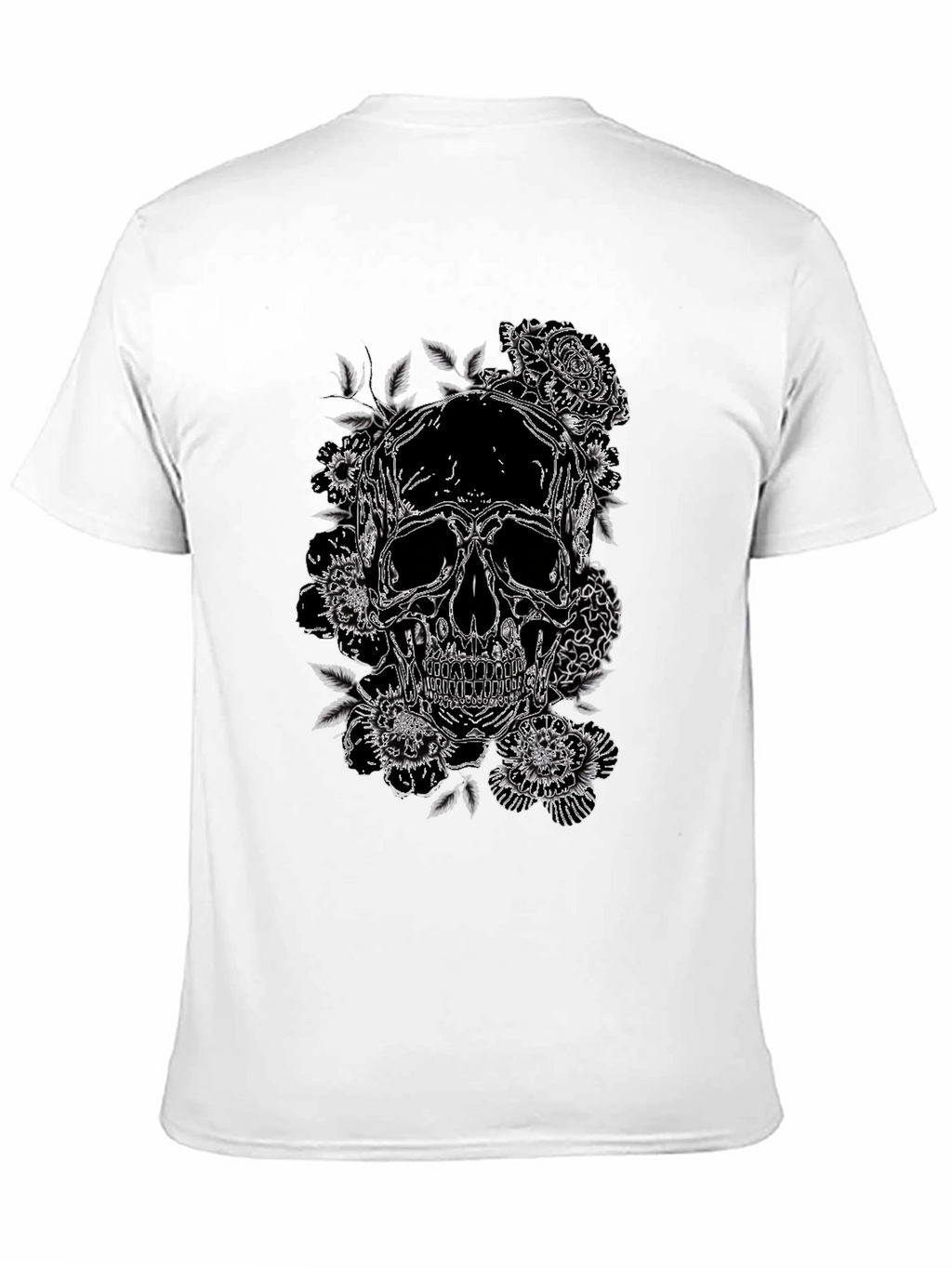 Skull & Roses Graphic Print Tee - Black