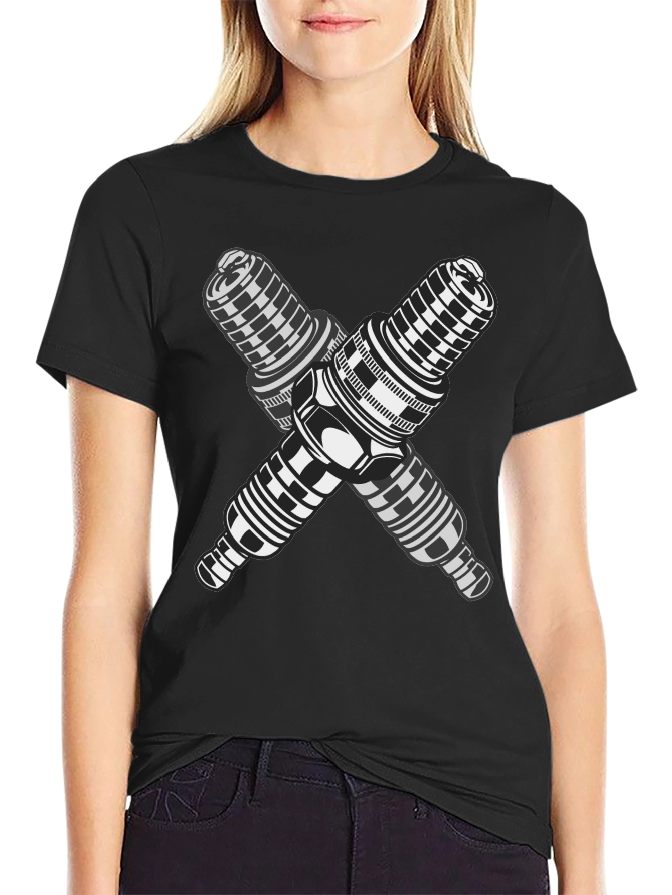Crossed Spark Plugs Graphic T-Shirt
