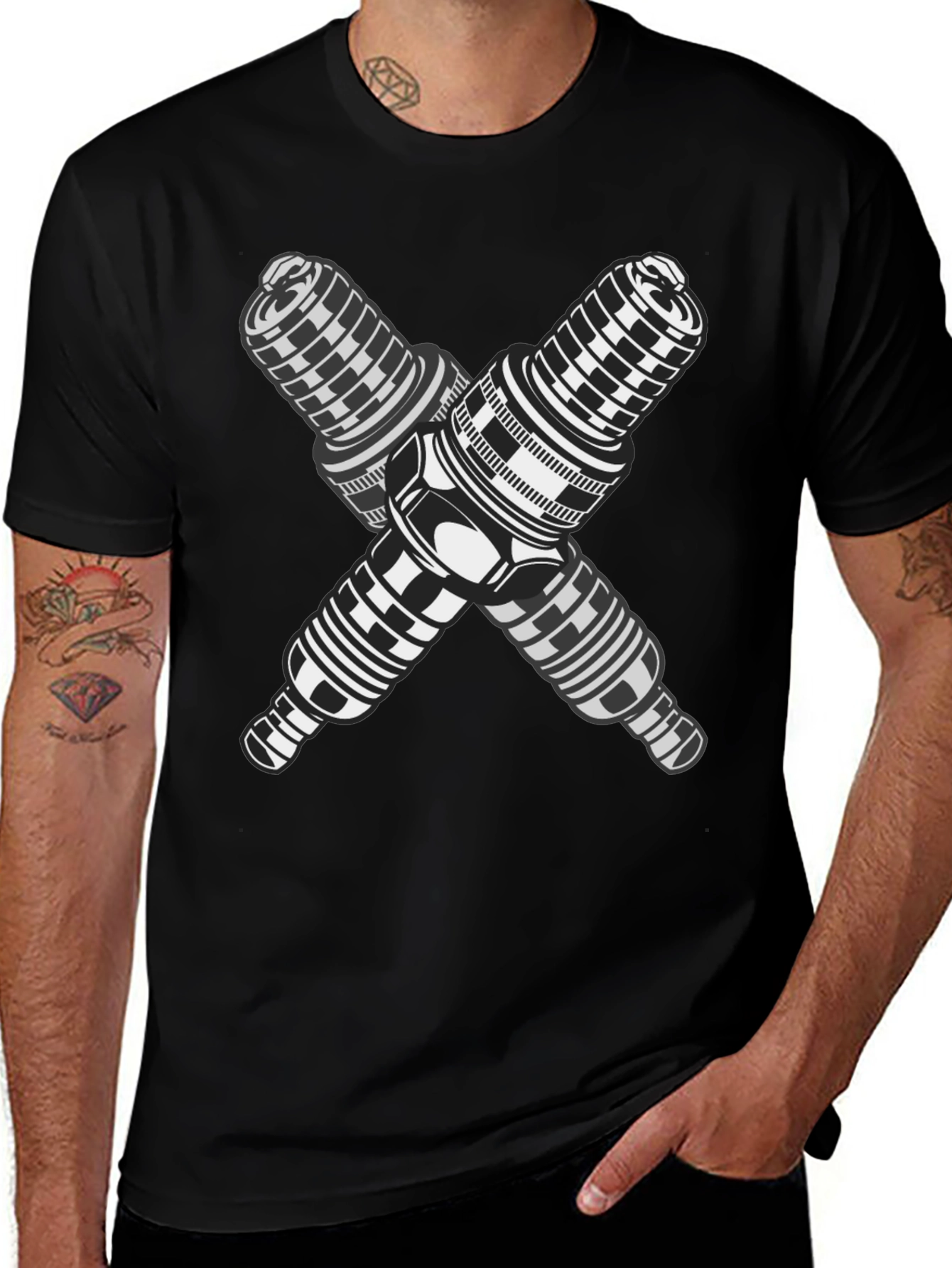 Crossed Spark Plugs Graphic T-Shirt