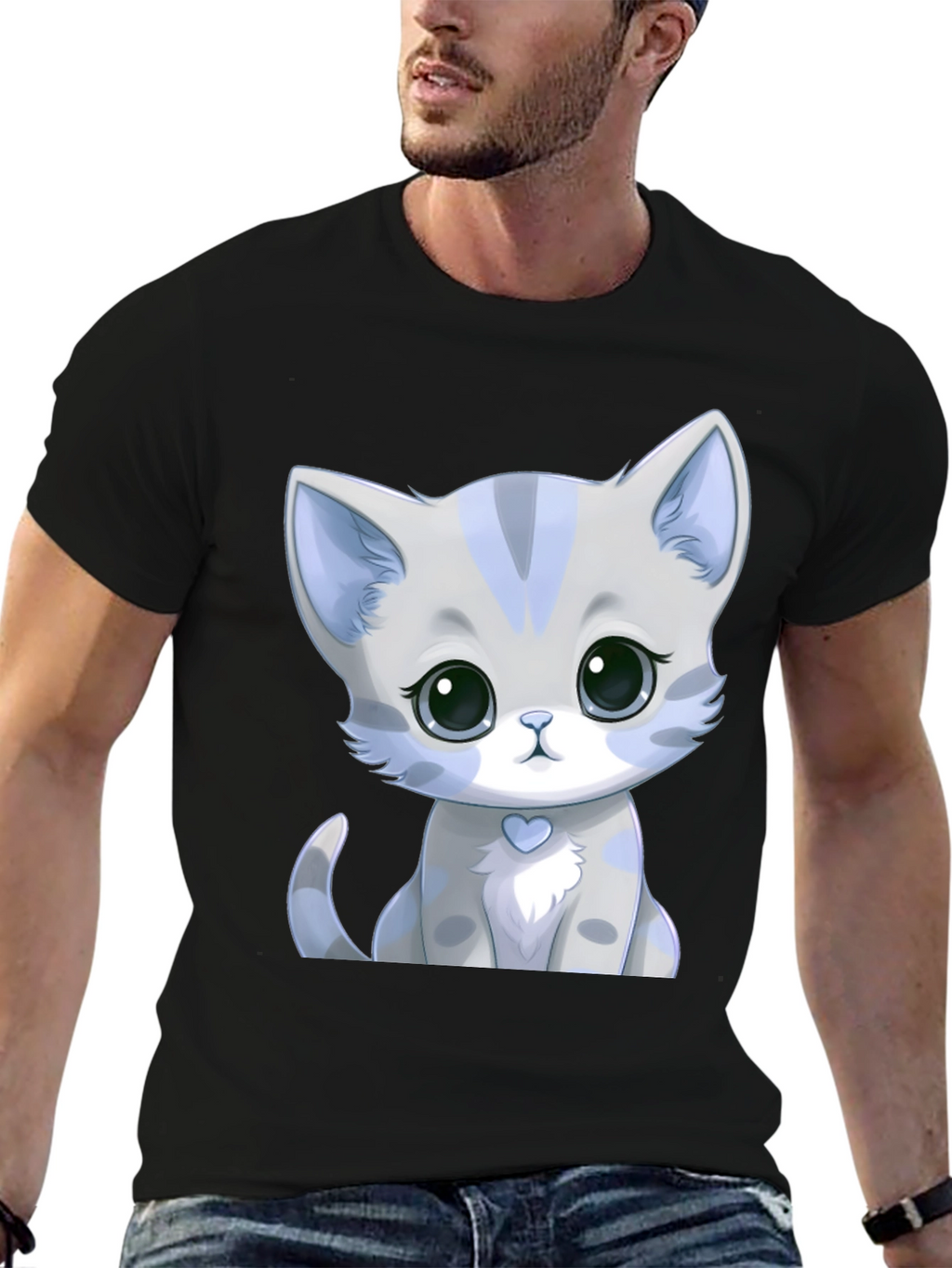 Cute Kitten Graphic Tee - Soft Style Black Shirt