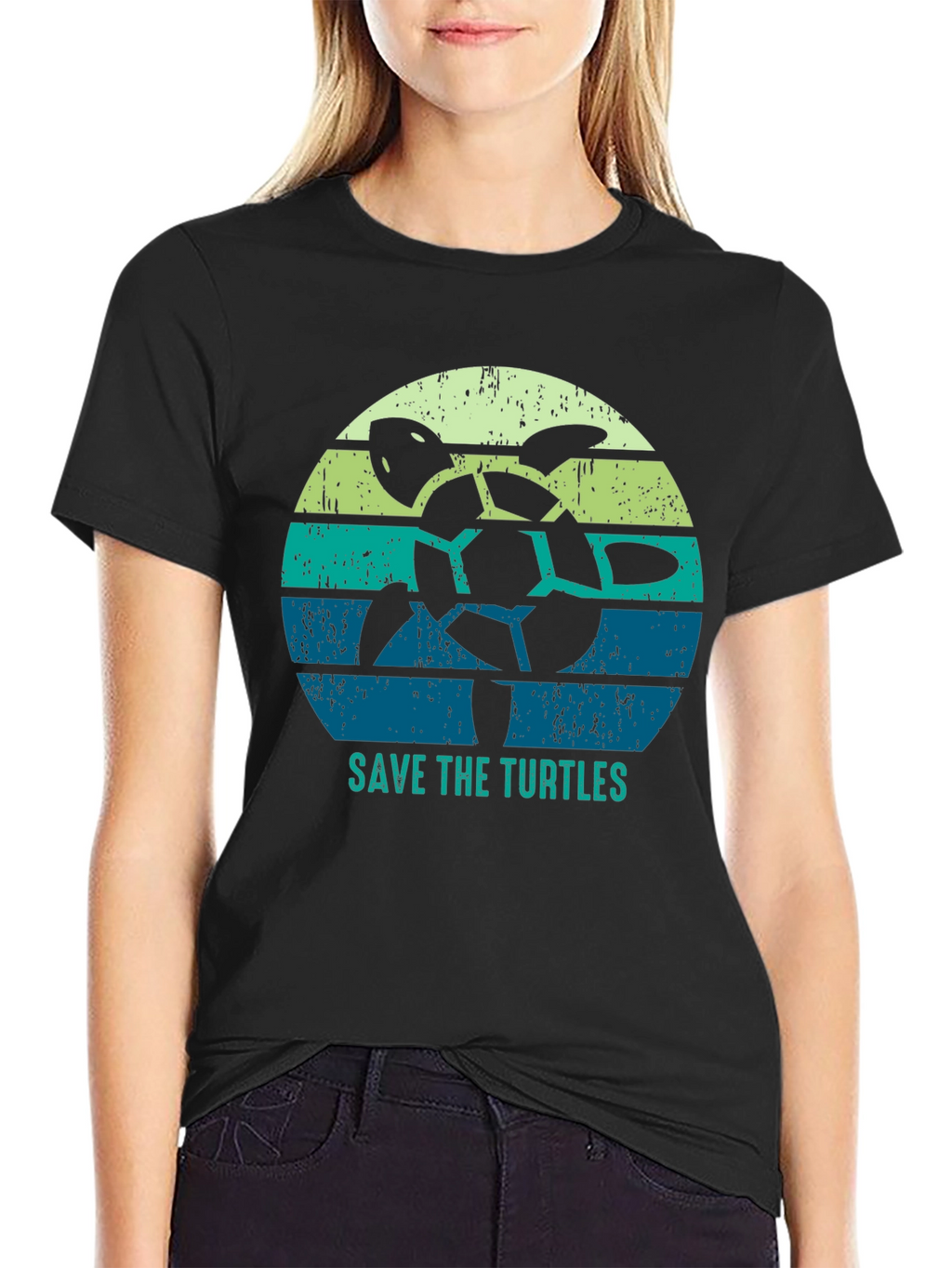 Save the Turtles Graphic Tee - Black Cotton T-Shirt