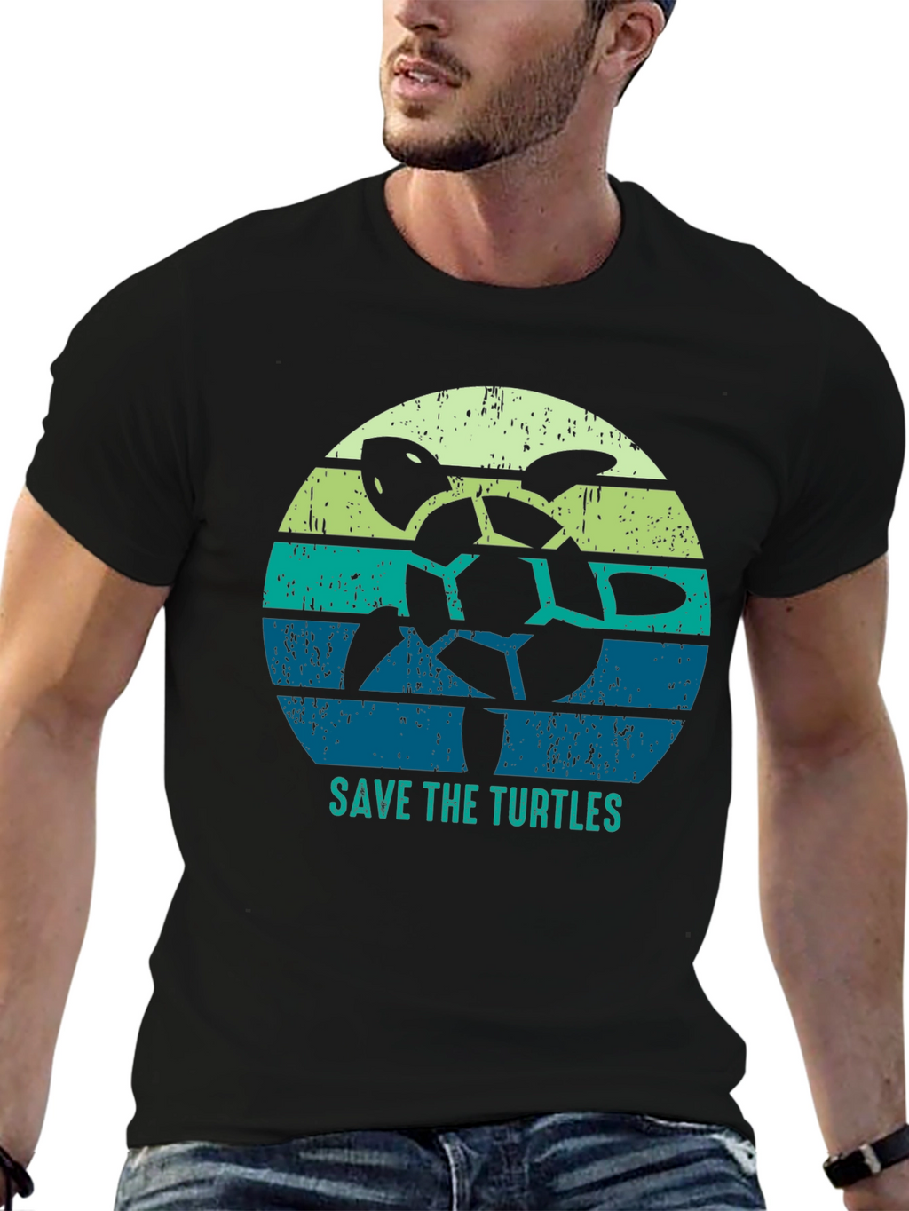 Save the Turtles Graphic Tee - Black Cotton T-Shirt