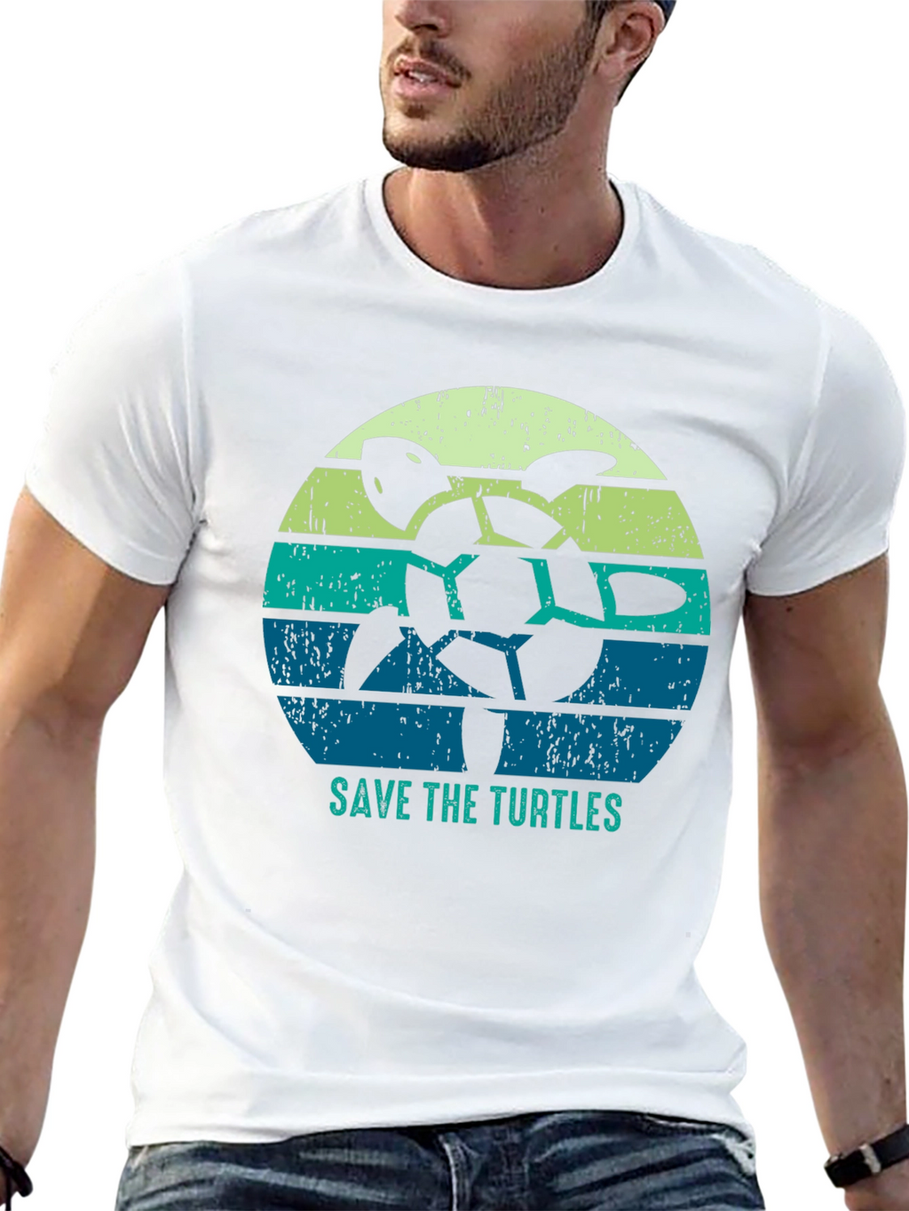 Save the Turtles Graphic Tee - Black Cotton T-Shirt