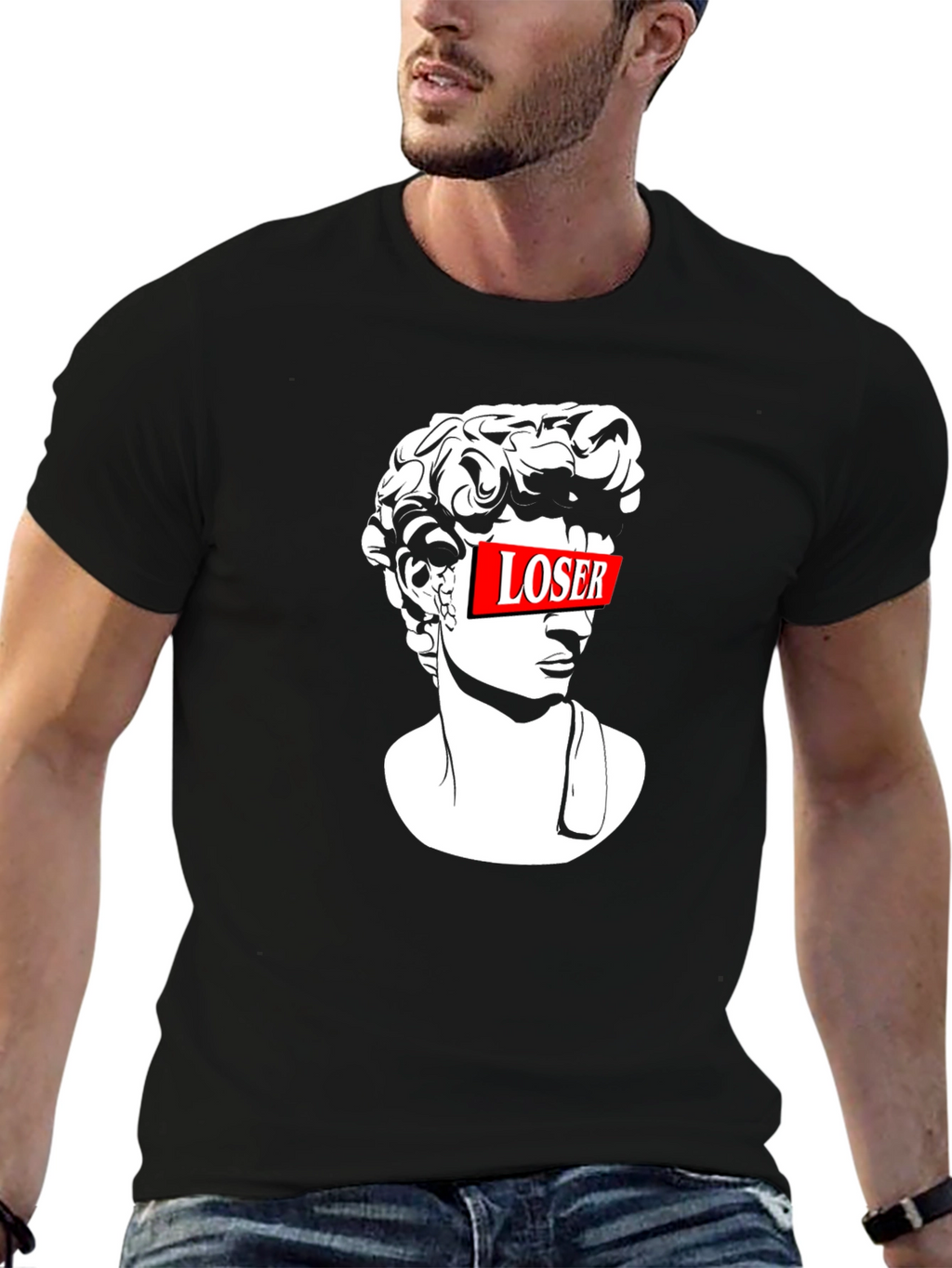 Loser Statue Graphic T-Shirt - Black