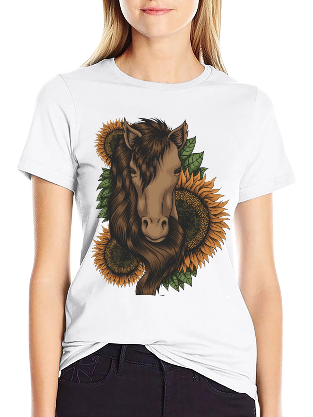 Horse and Sunflower Graphic T-Shirt