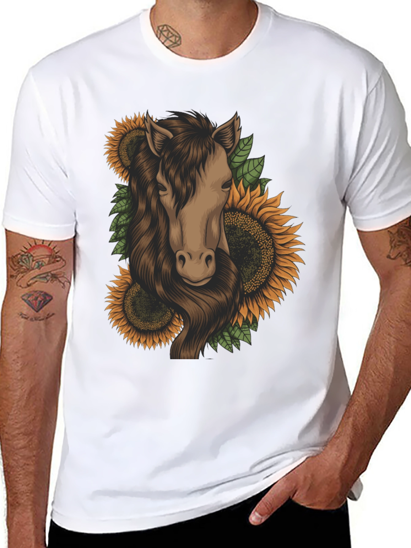 Horse and Sunflower Graphic T-Shirt