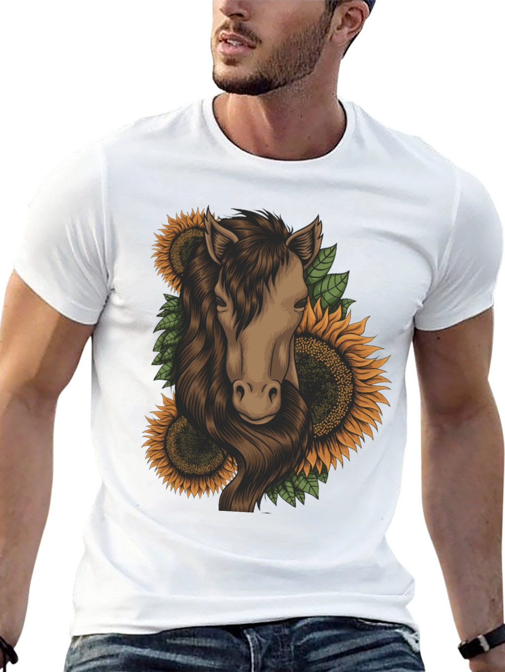 Horse and Sunflower Graphic T-Shirt