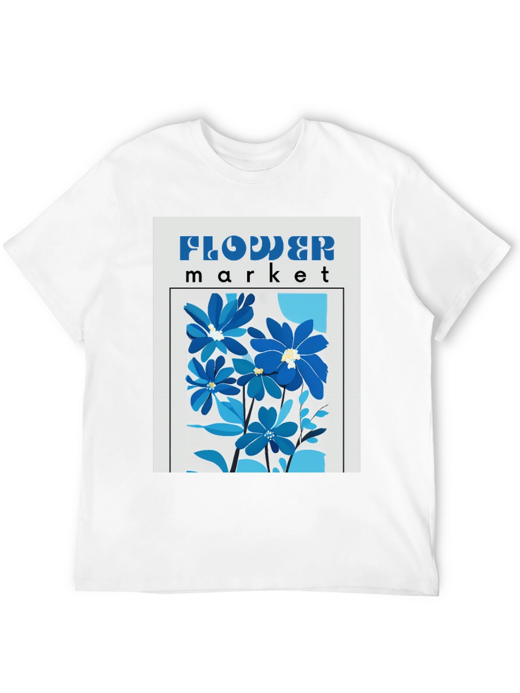 Blue Flower Market Graphic Print T-Shirt