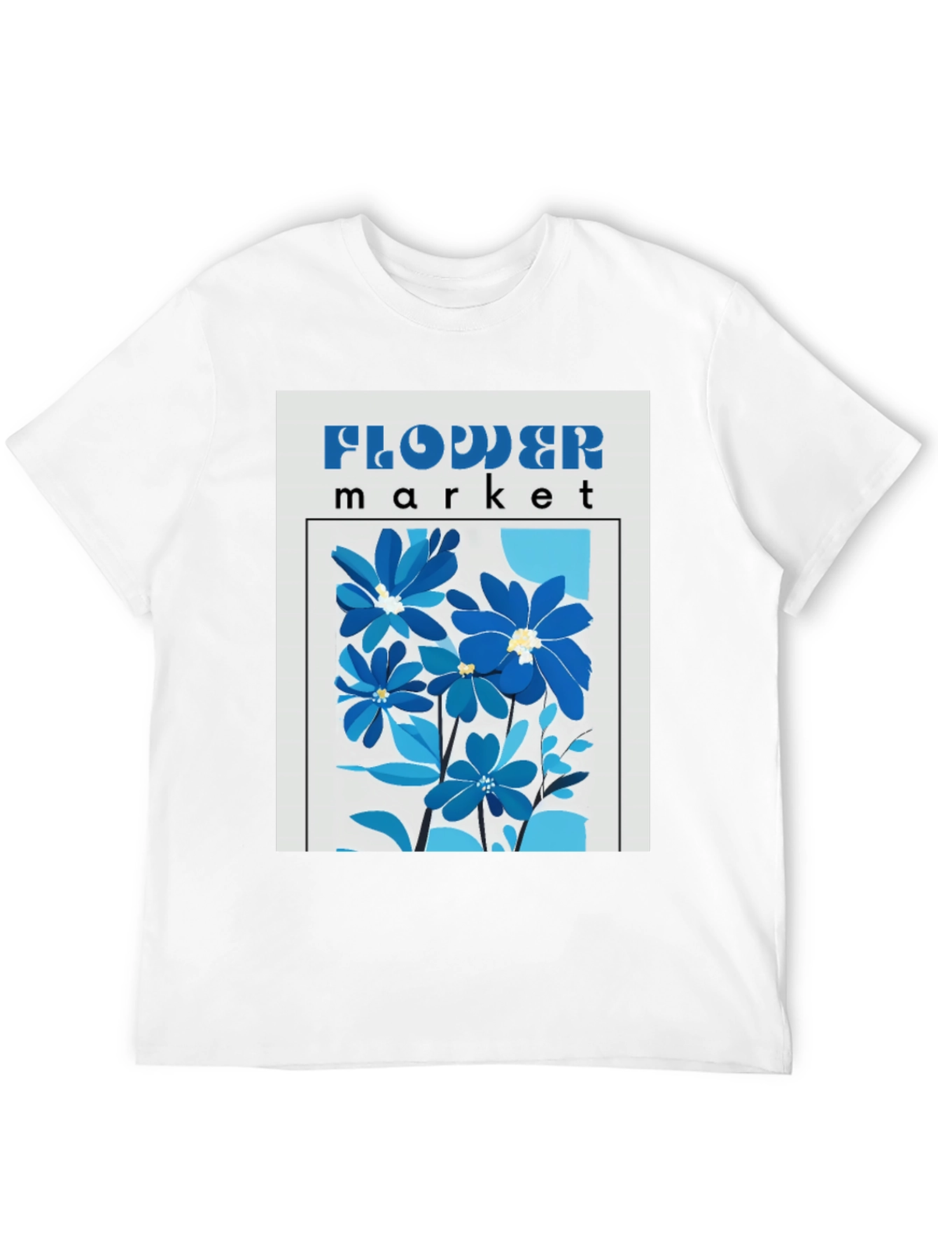 Blue Flower Market Graphic Print T-Shirt