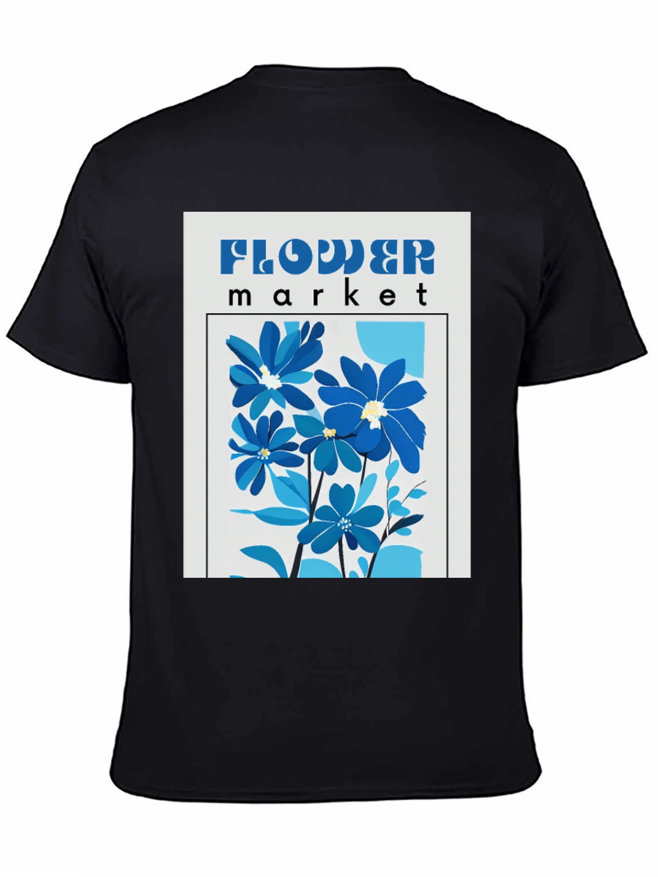 Blue Flower Market Graphic Print T-Shirt