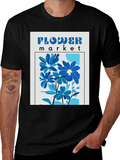 Blue Flower Market Graphic Print T-Shirt