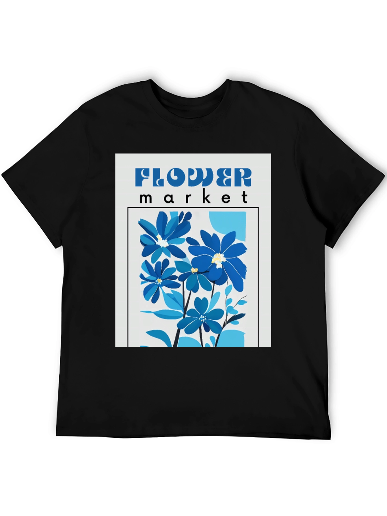 Blue Flower Market Graphic Print T-Shirt