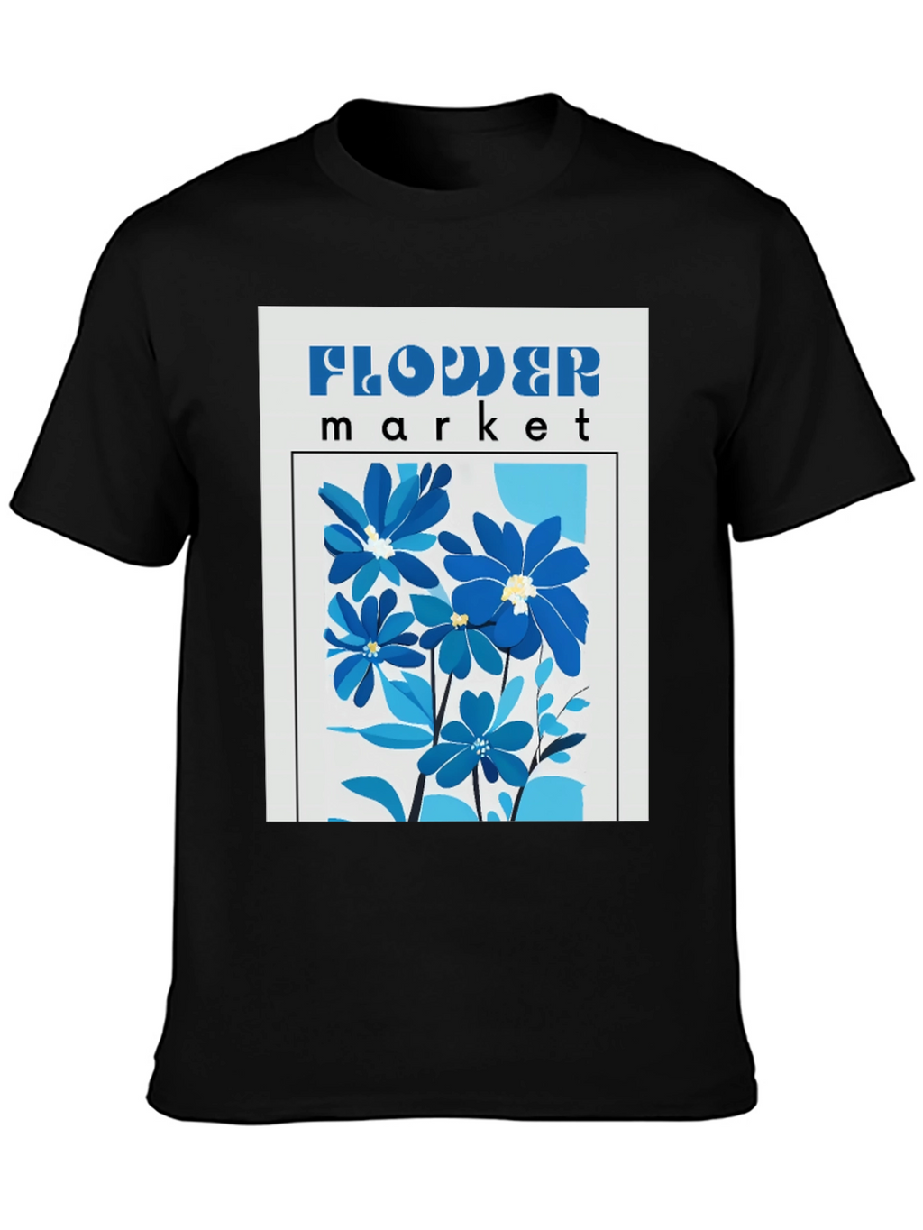 Blue Flower Market Graphic Print T-Shirt