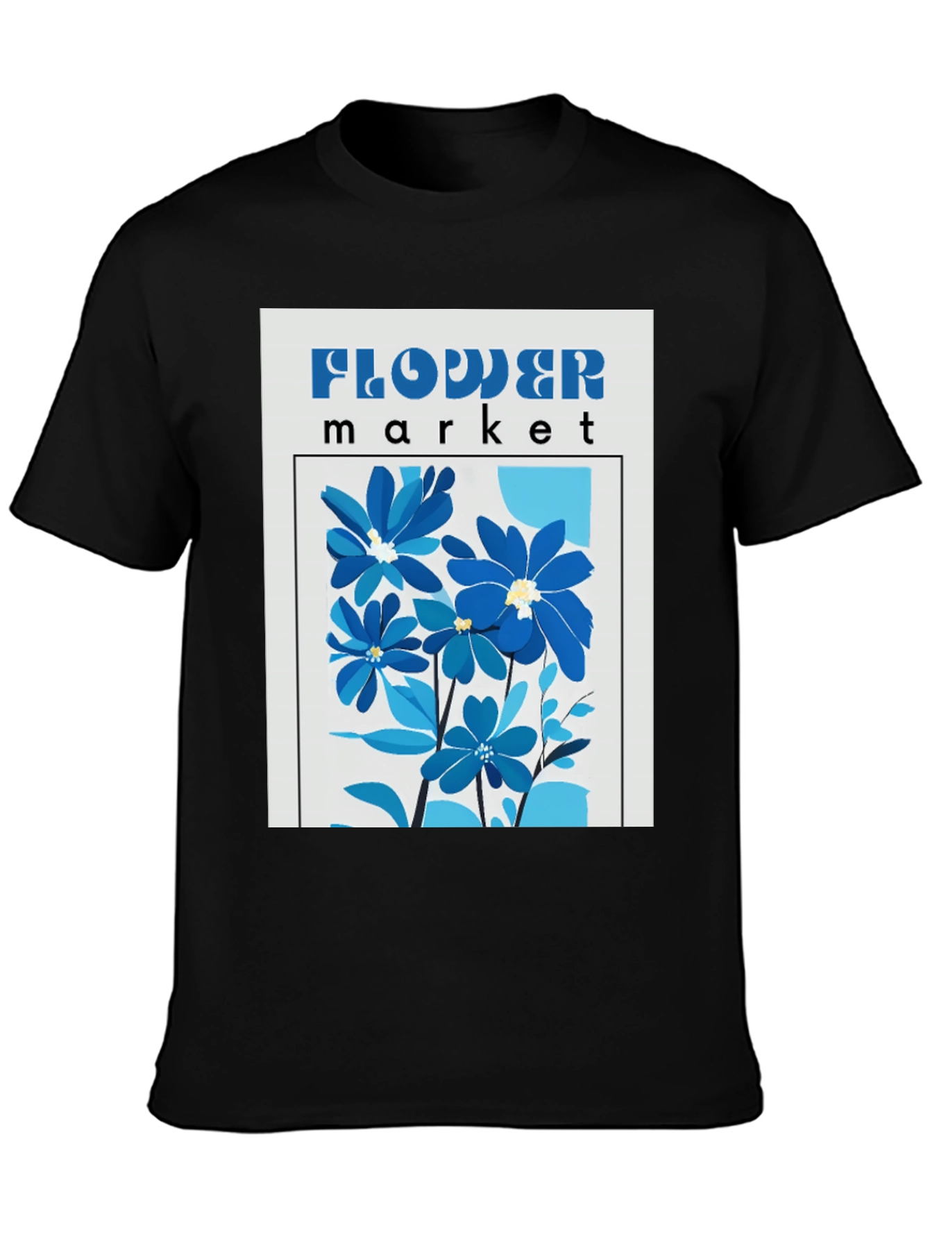 Blue Flower Market Graphic Print T-Shirt