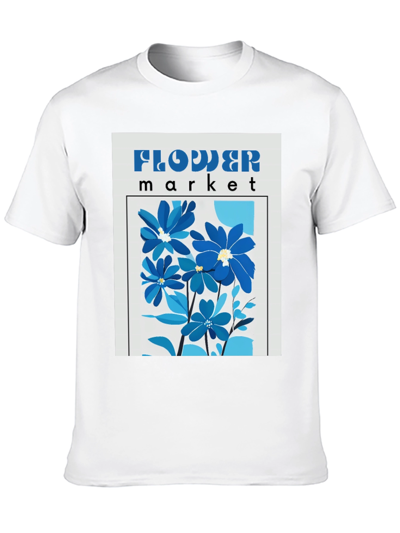 Blue Flower Market Graphic Print T-Shirt