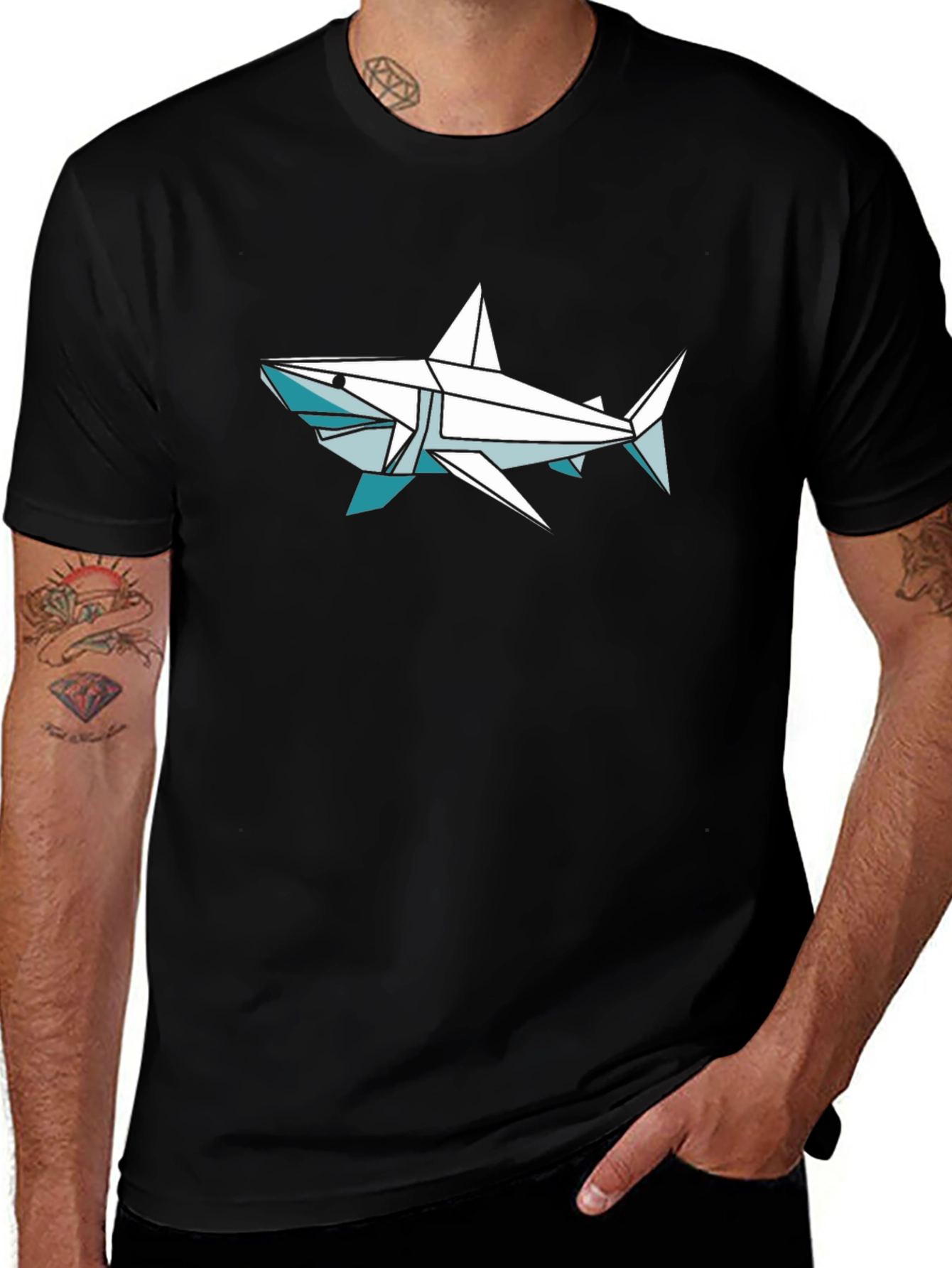 Origami Shark Graphic Tee - Stylish Cotton Comfort