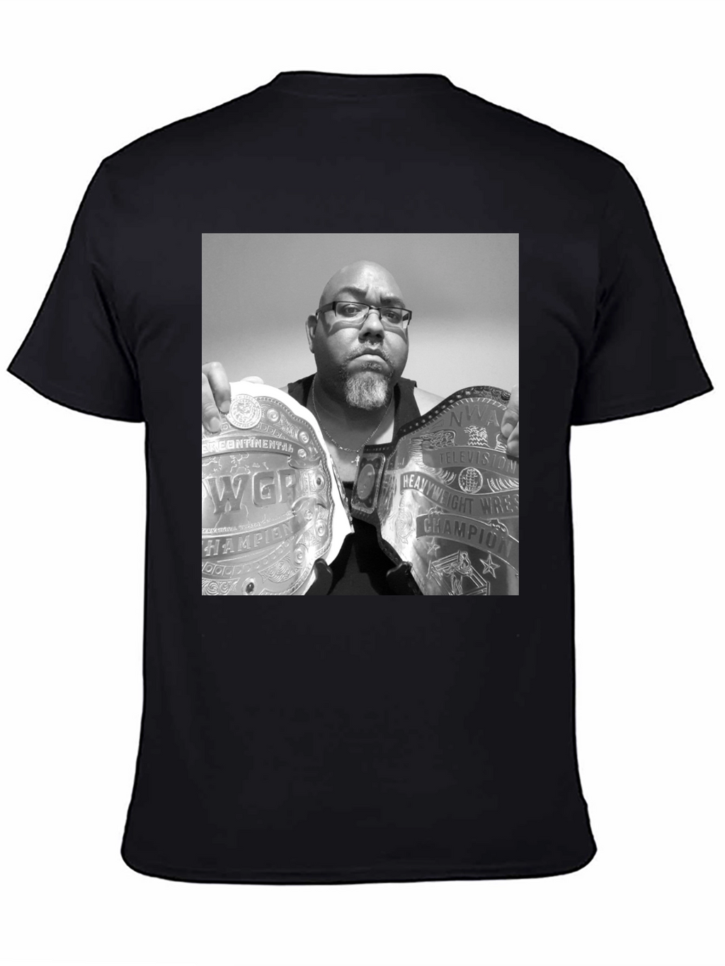 Black T-Shirt with Wrestling Champion Graphic