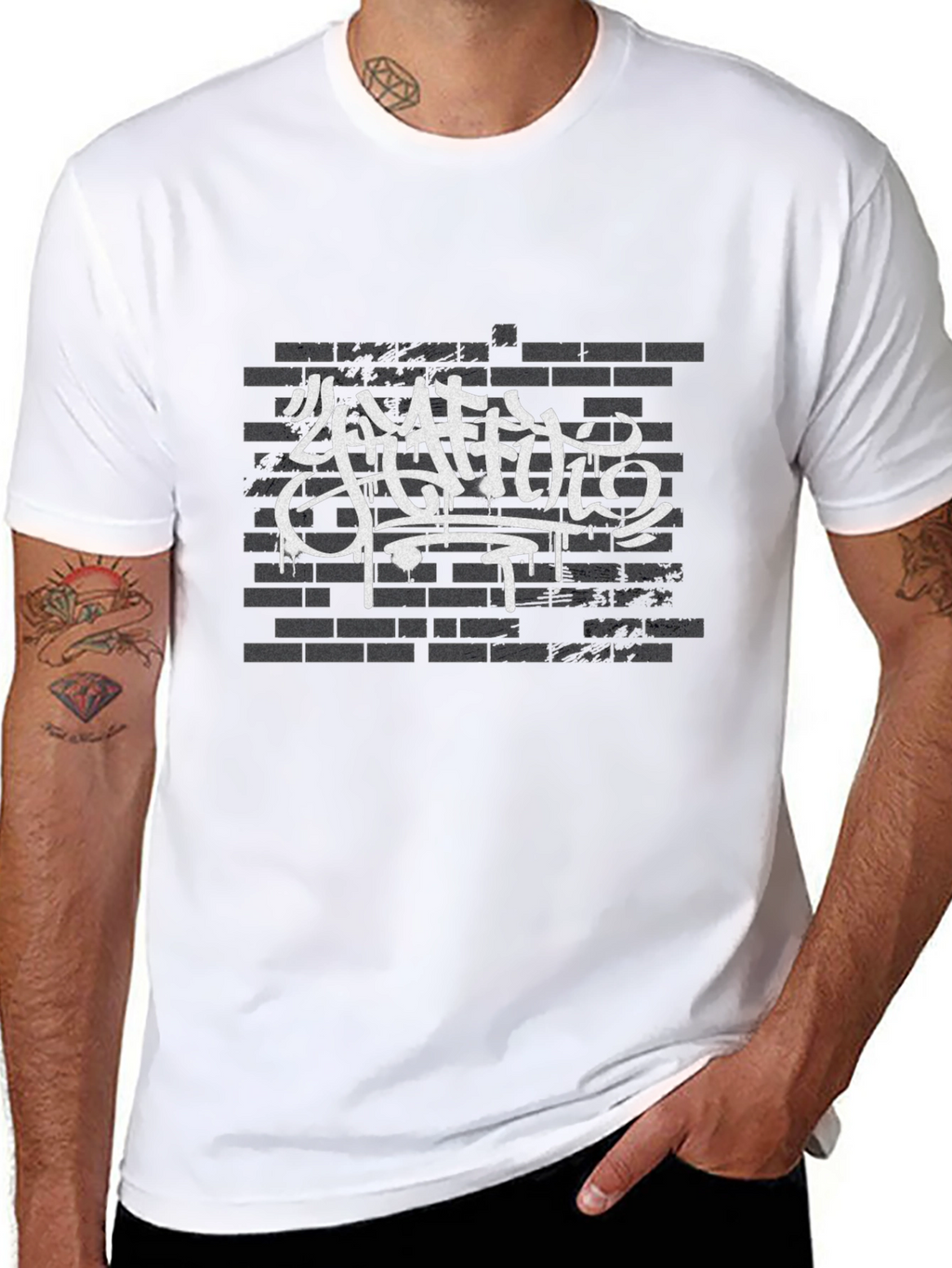 Graffiti Art Brick Wall Print Black T-Shirt