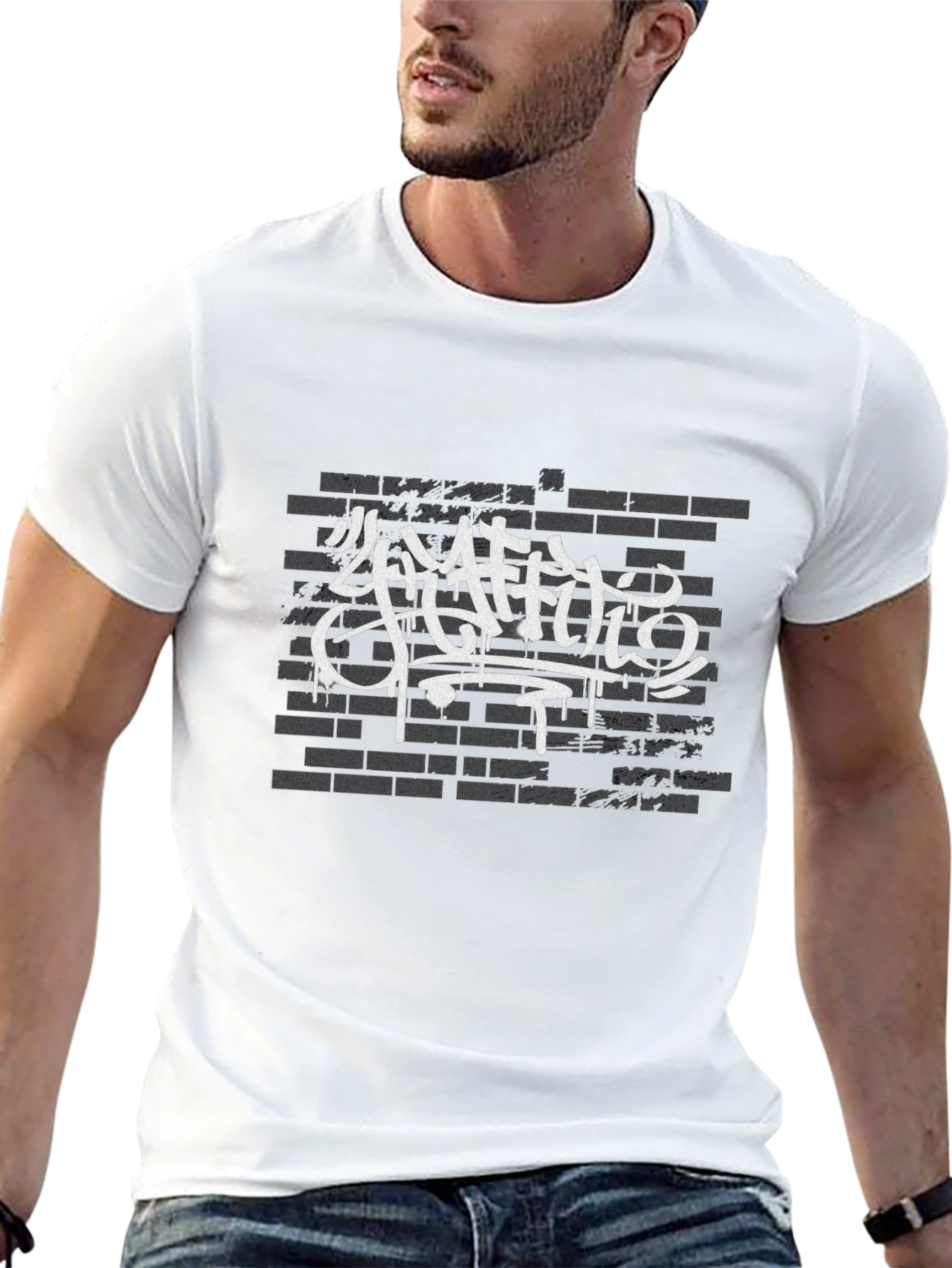 Graffiti Art Brick Wall Print Black T-Shirt