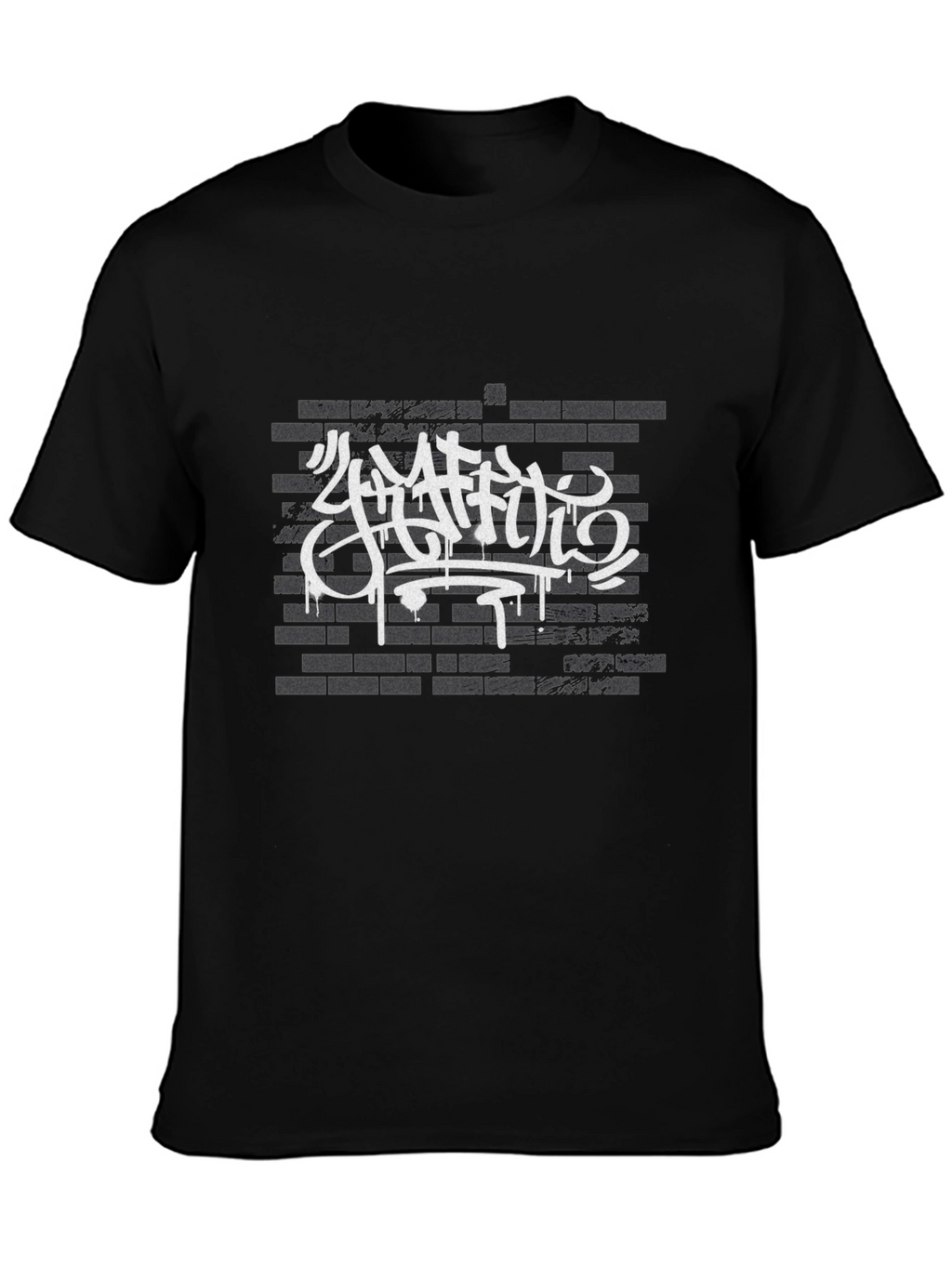 Graffiti Art Brick Wall Print Black T-Shirt