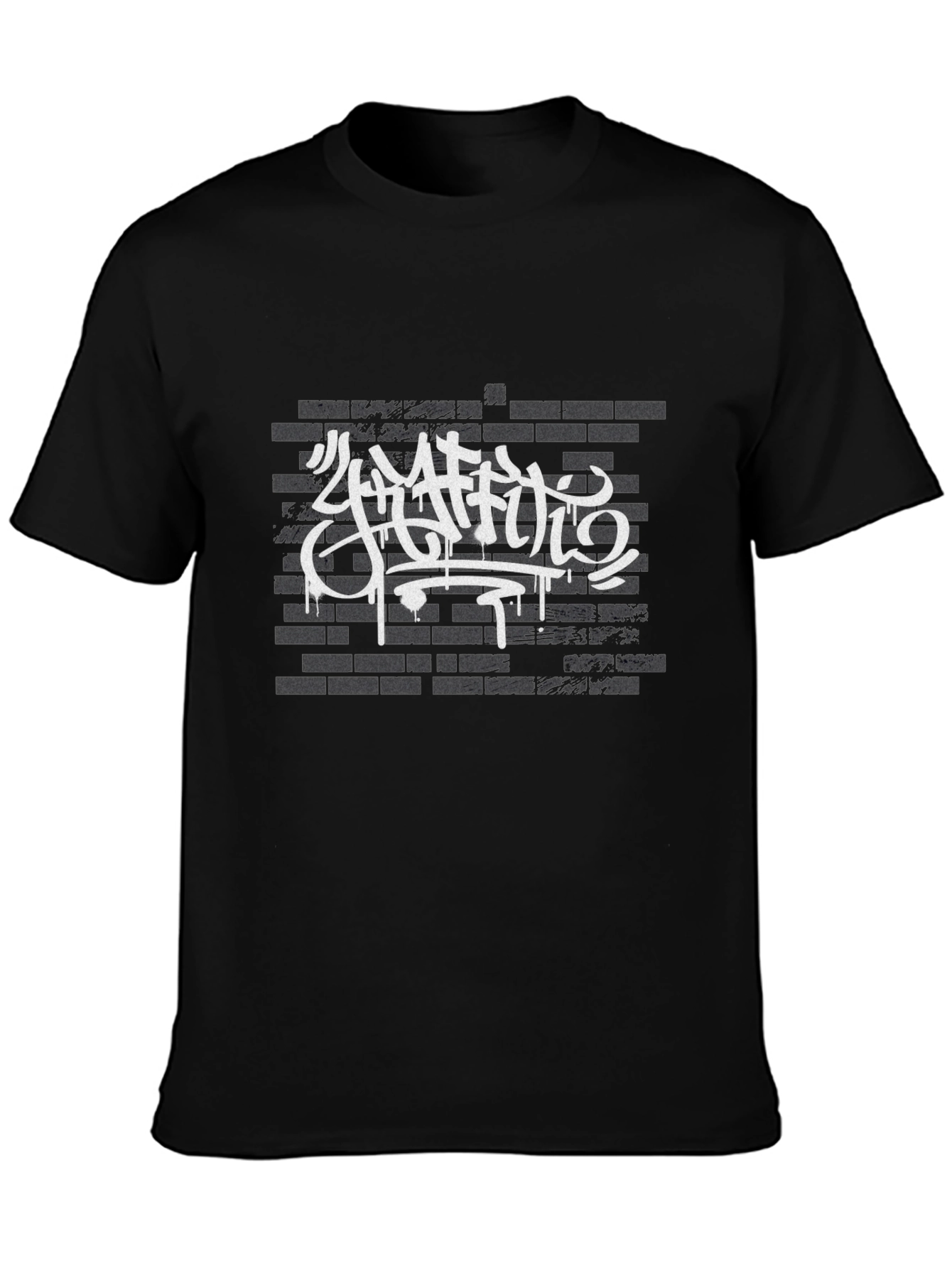 Graffiti Art Brick Wall Print Black T-Shirt