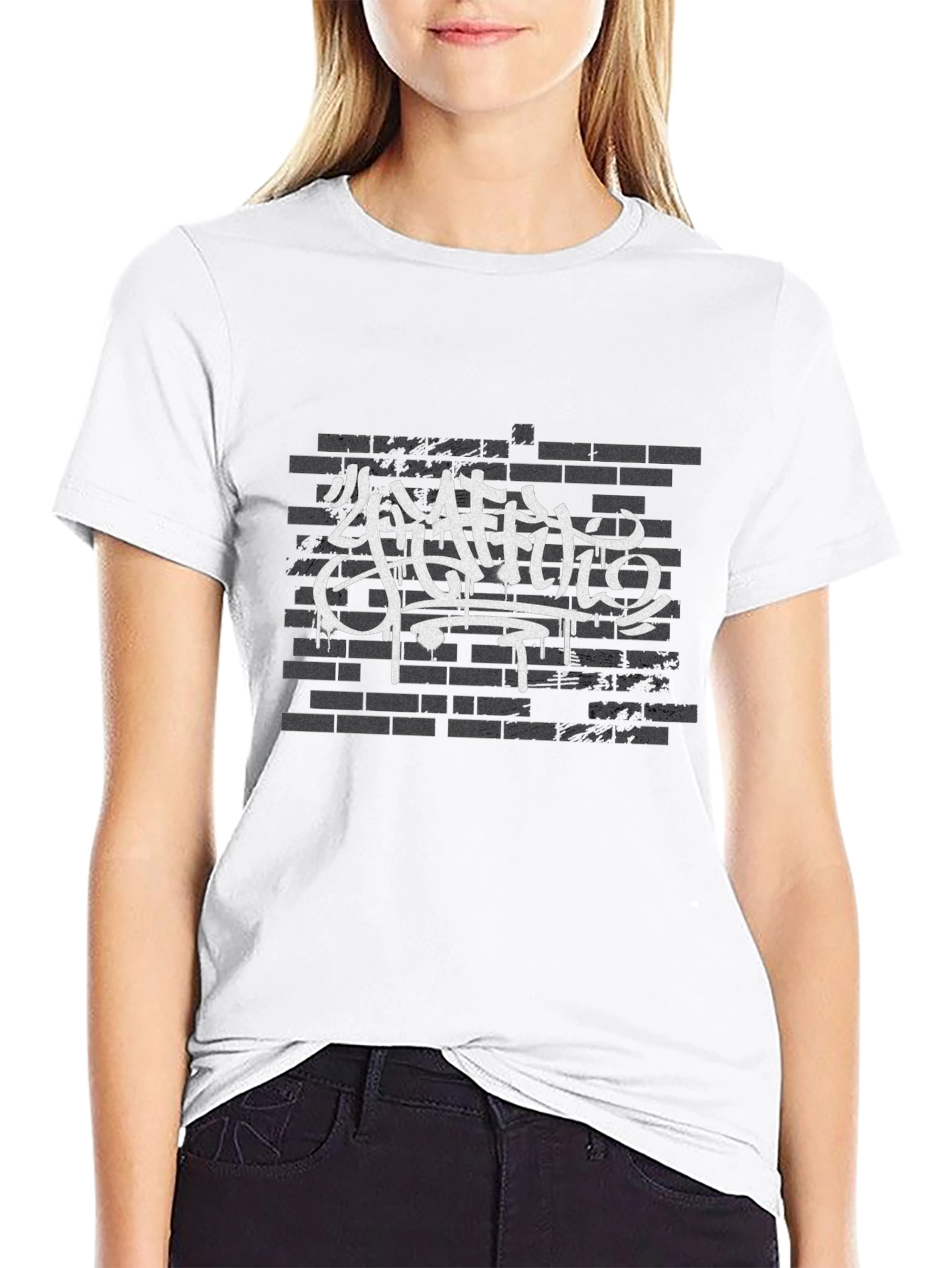 Graffiti Art Brick Wall Print Black T-Shirt