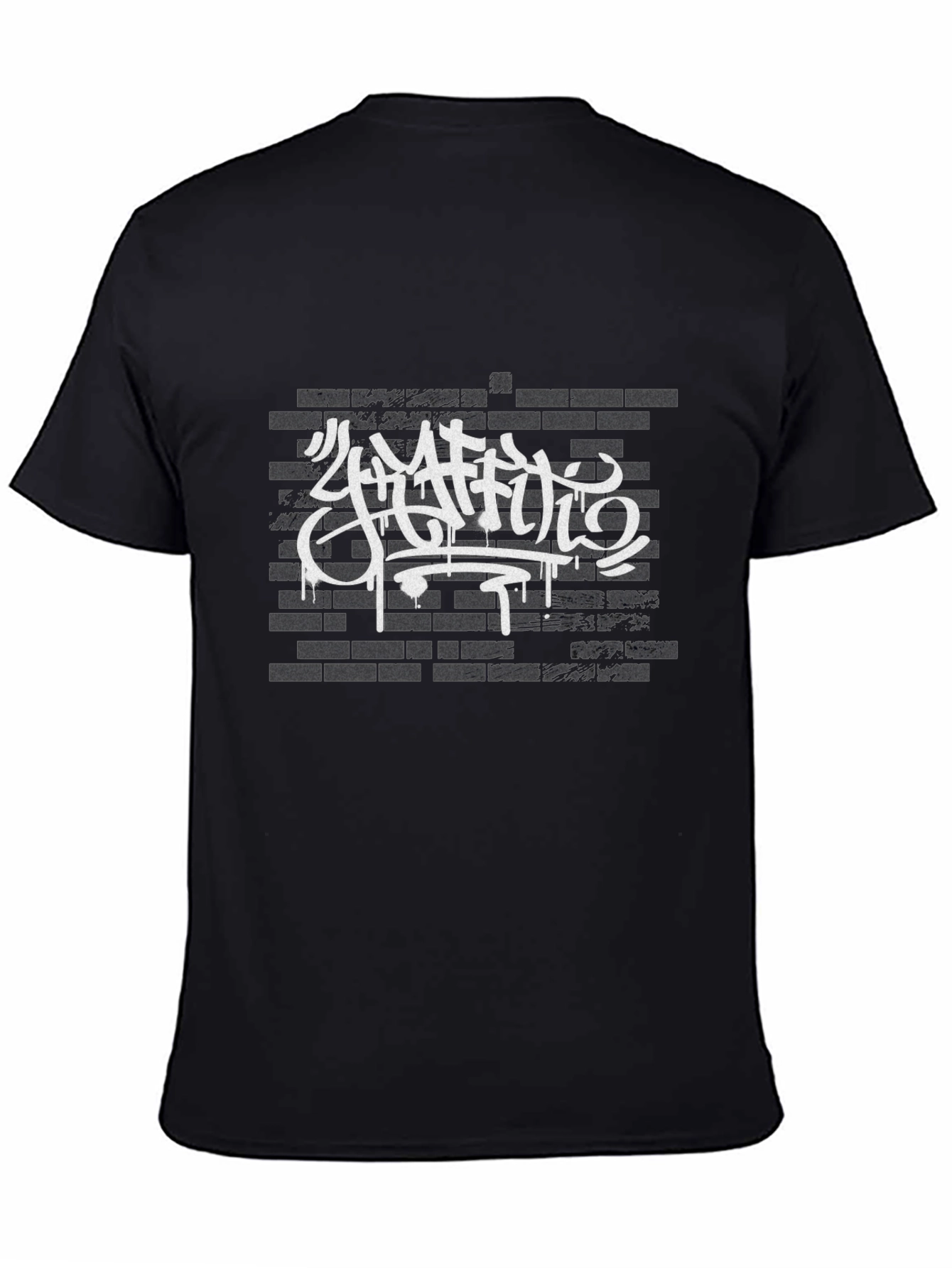 Graffiti Art Brick Wall Print Black T-Shirt