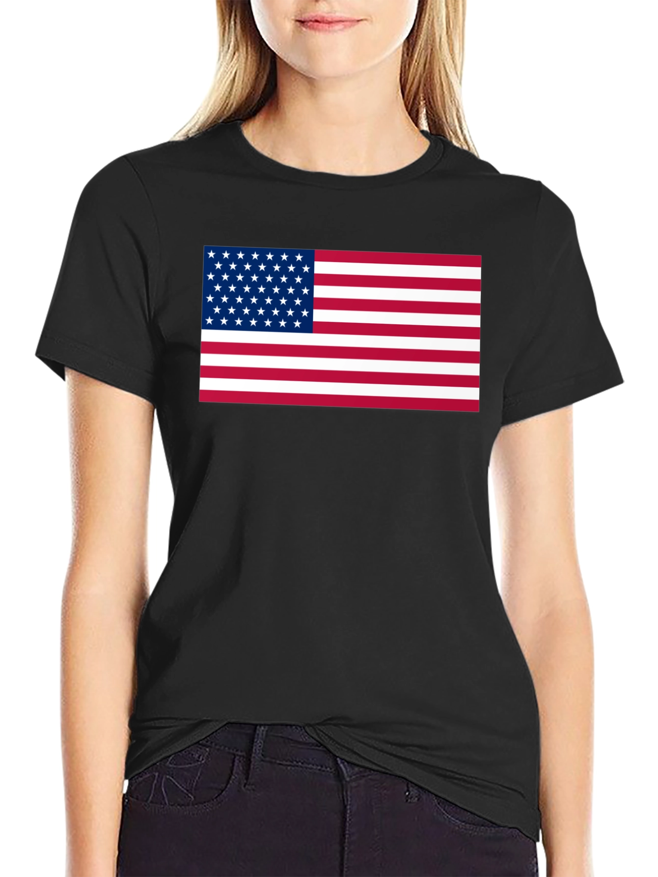 USA Flag Graphic Print Black T-Shirt