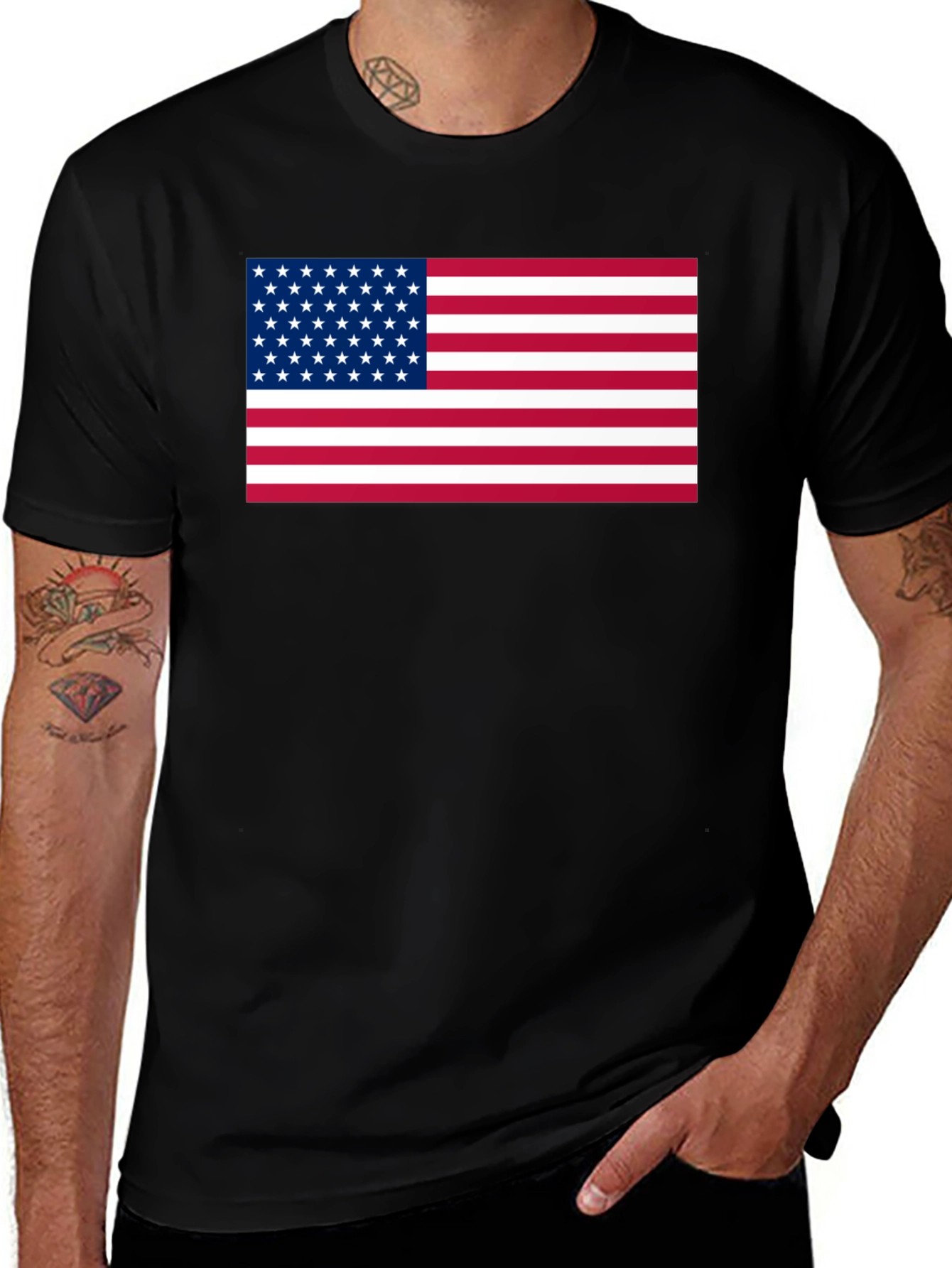USA Flag Graphic Print Black T-Shirt