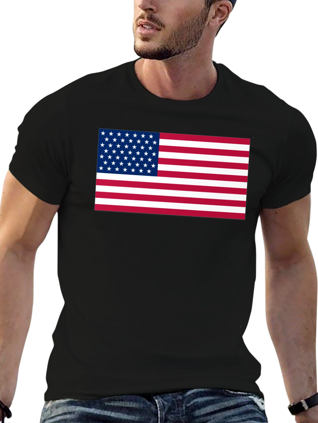 USA Flag Graphic Print Black T-Shirt