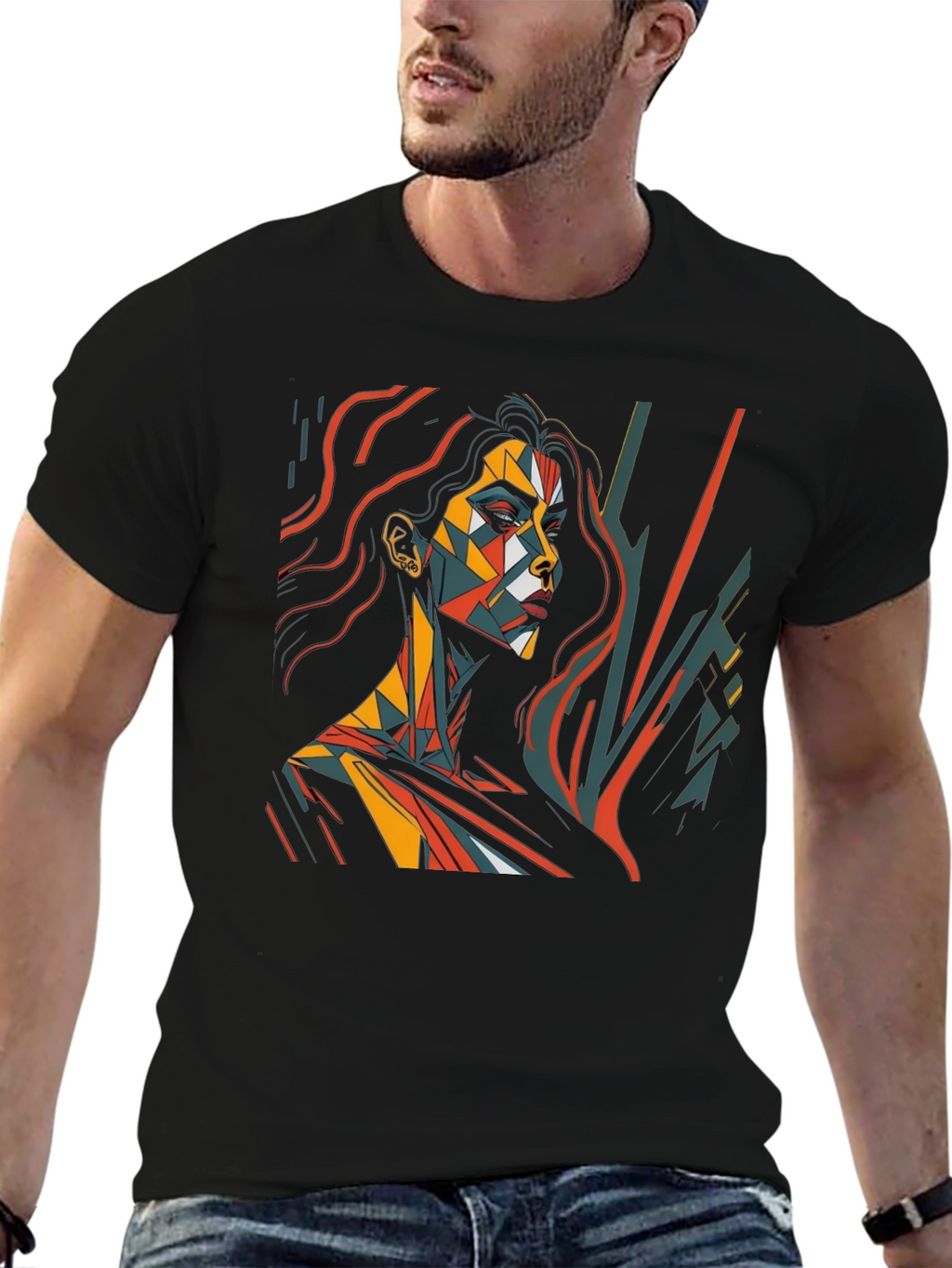 Geometric Art Womens Graphic Tee - Black