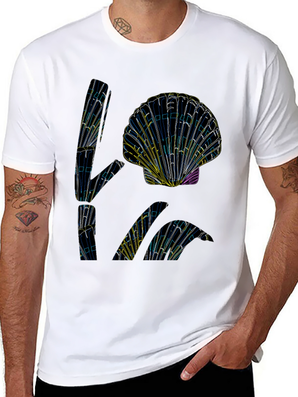 Abstract Seashell Graphic Tee - Black