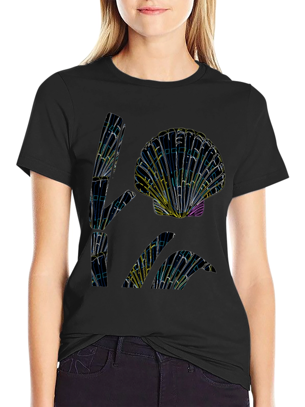 Abstract Seashell Graphic Tee - Black